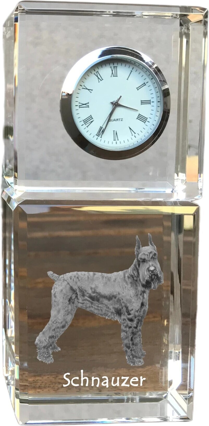 Schnauzer I - Kristalluhr mit Foto, Hundebild im Kristall, personalisierte Schreibtischuhr von Art-Dog.