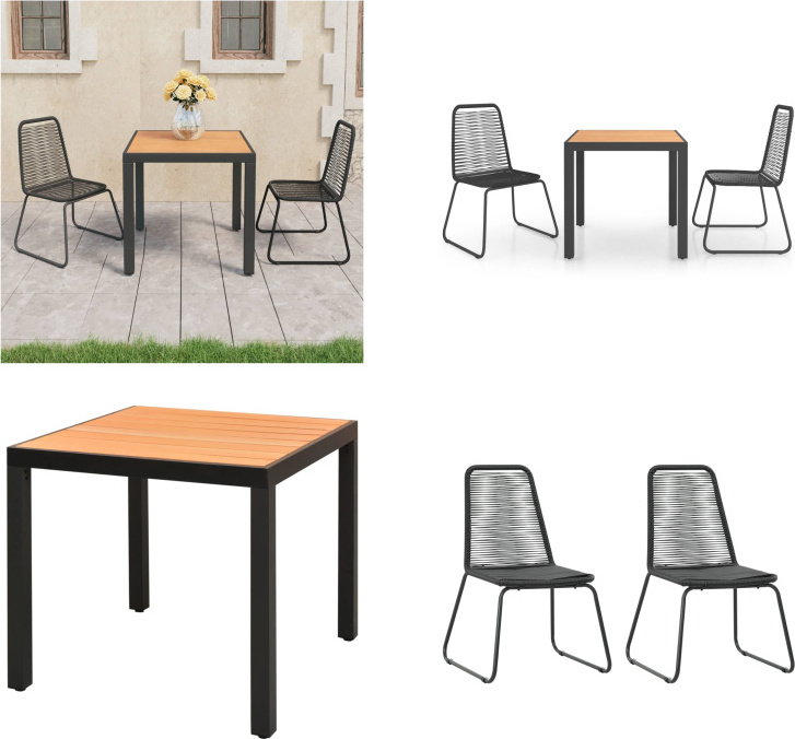 vidaXL 3-dielny záhradný jedálenský set PVC ratan čierno-hnedý - Set záhradného nábytku - Sety záhradného nábytku - Záhradný stôl a stoličky - Záhradné stoly a stoličky