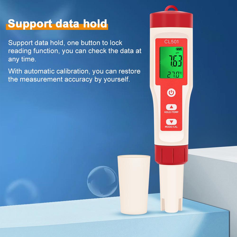 Aibecy 5-in-1-Wasserqualitätsteststift, Chlor, PH, ORP, H2, Temperaturtestgerät, Marikultur-Wasserqualitätstester Trinkwasser Aquarium Aquakultur Schwimmbad