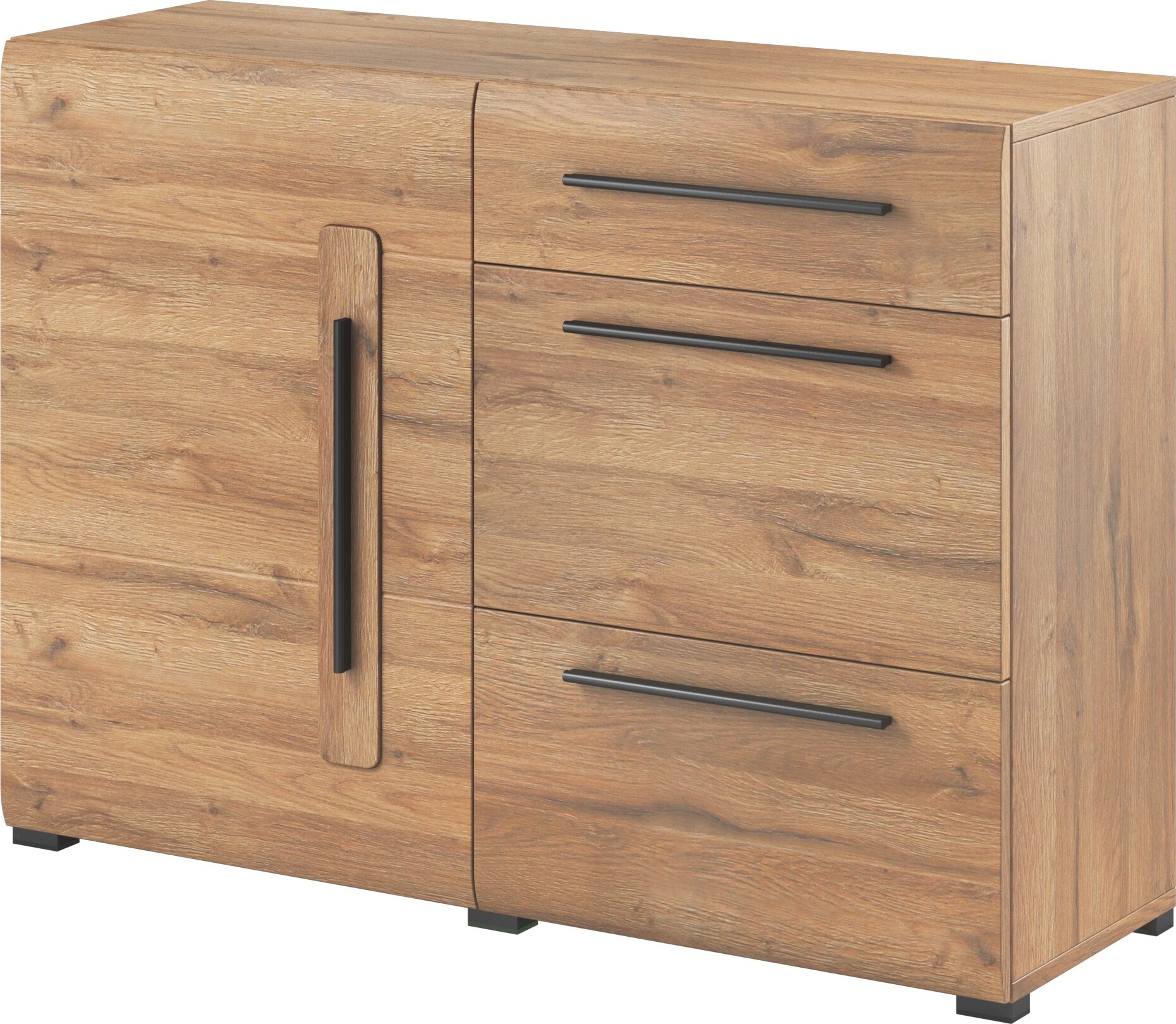 Furniture24 Kommodde 120 cm TULSA 45 mit Tür und 3 Schubladen Grandson Eiche