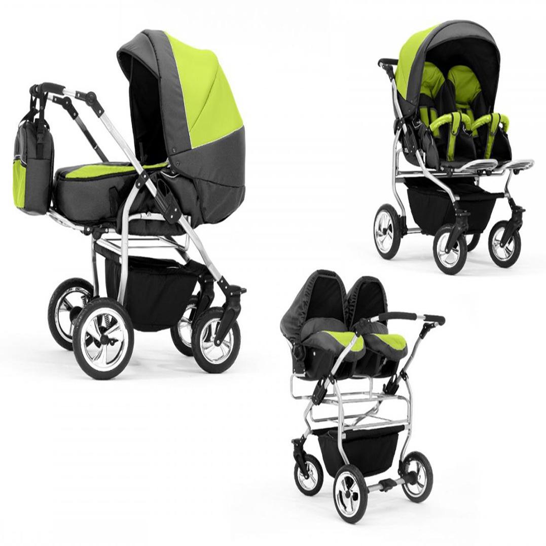Zwillingskinderwagen 4 in 1 Duo inkl. Autositze - 13 Teile - in 20 Farben