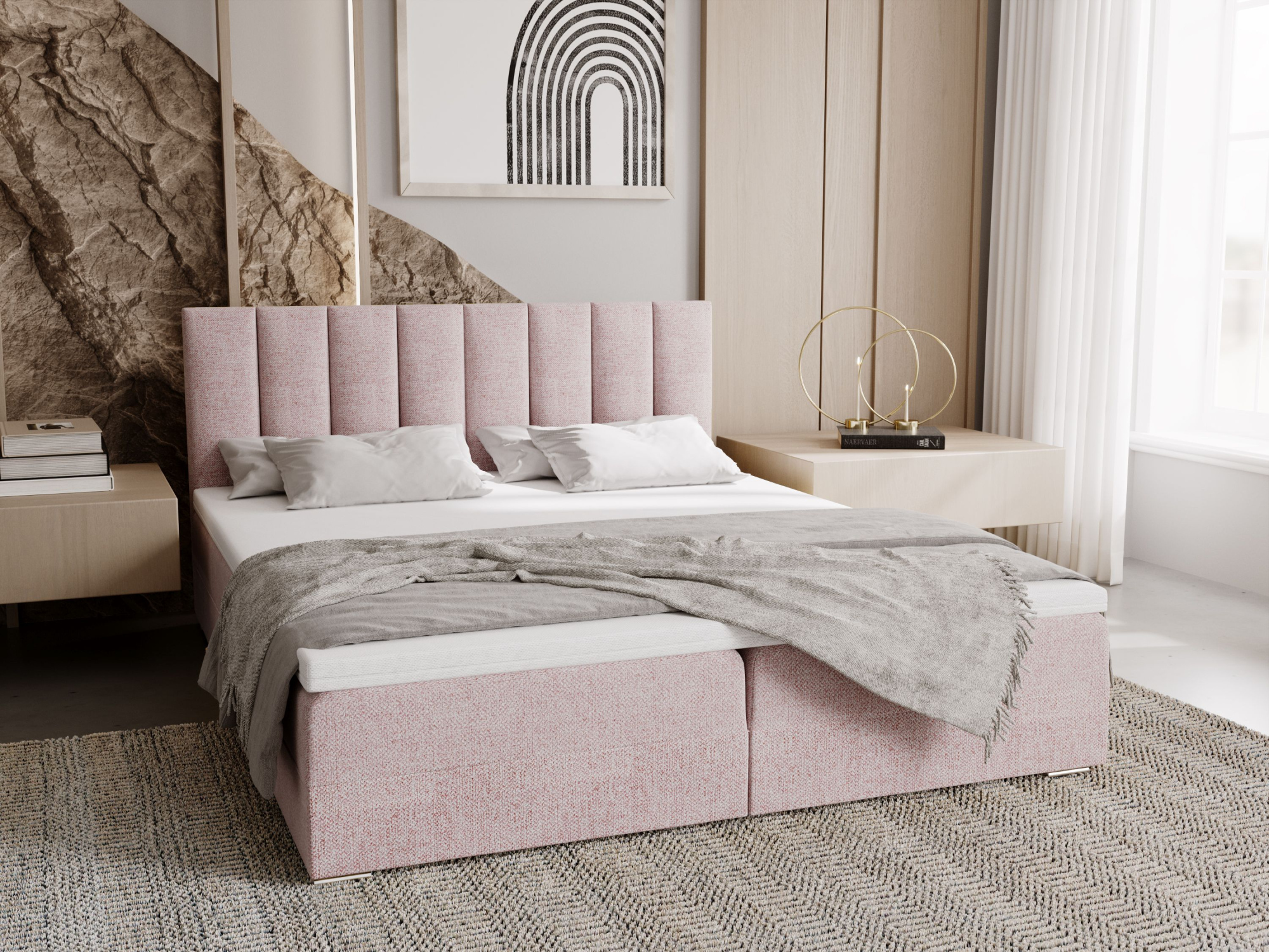 Čalúnená posteľ 180x200 ELSIE 4 s úložným priestorom - ružová