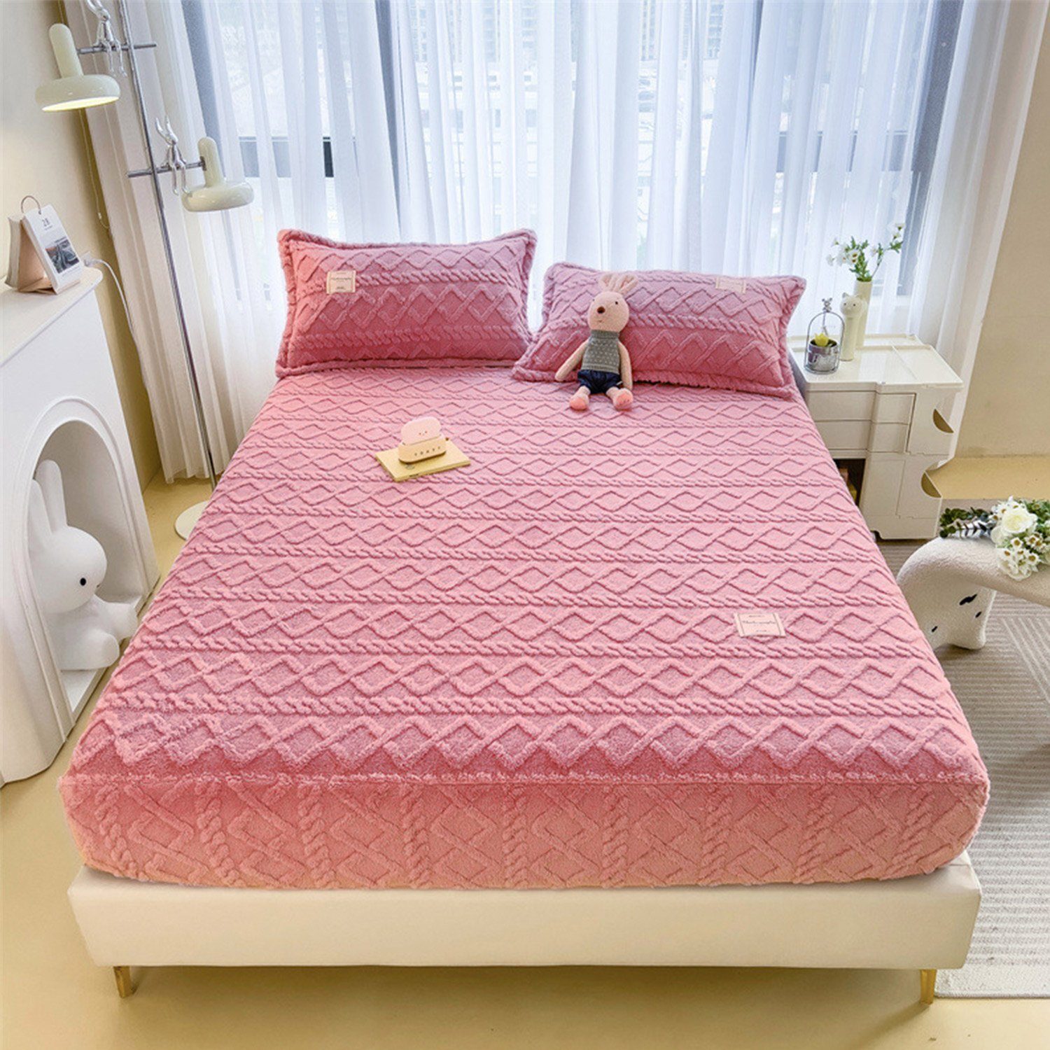 Qugou GmbH Spannbettlaken Winter Spannbetttücher bequem bettlaken Warm Verdickt spannbettlaken 150x200cm, Farbe: Rosa