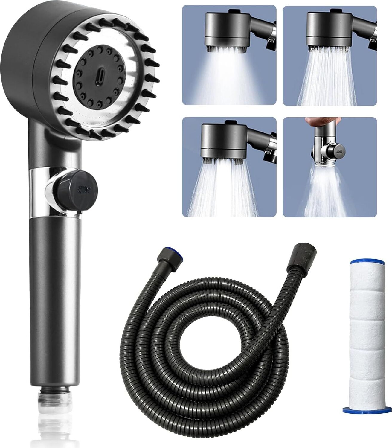 Zimtky Duschkopf Sparduschkopf Wassersparend Hochdruck Handbrause Grau FE-20231027H12