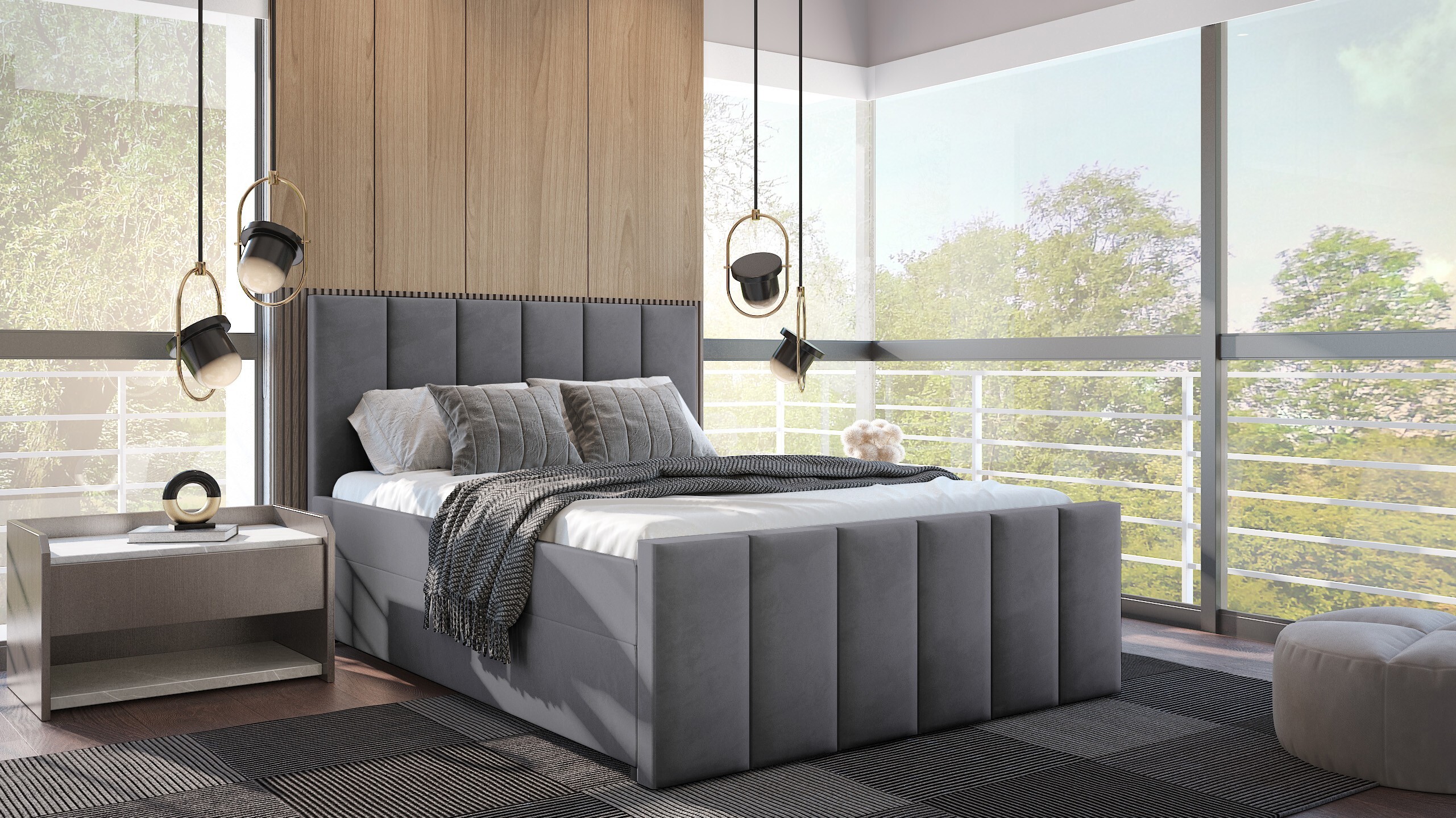 PREDAJ LÍDER VOJENSKÁ skriňová posteľ 180x200 cm čalúnená posteľ s dvoma zásuvkami, kompletná súprava s matracom a topperom (4 cm), sivá, posteľná látka JASMINE 90