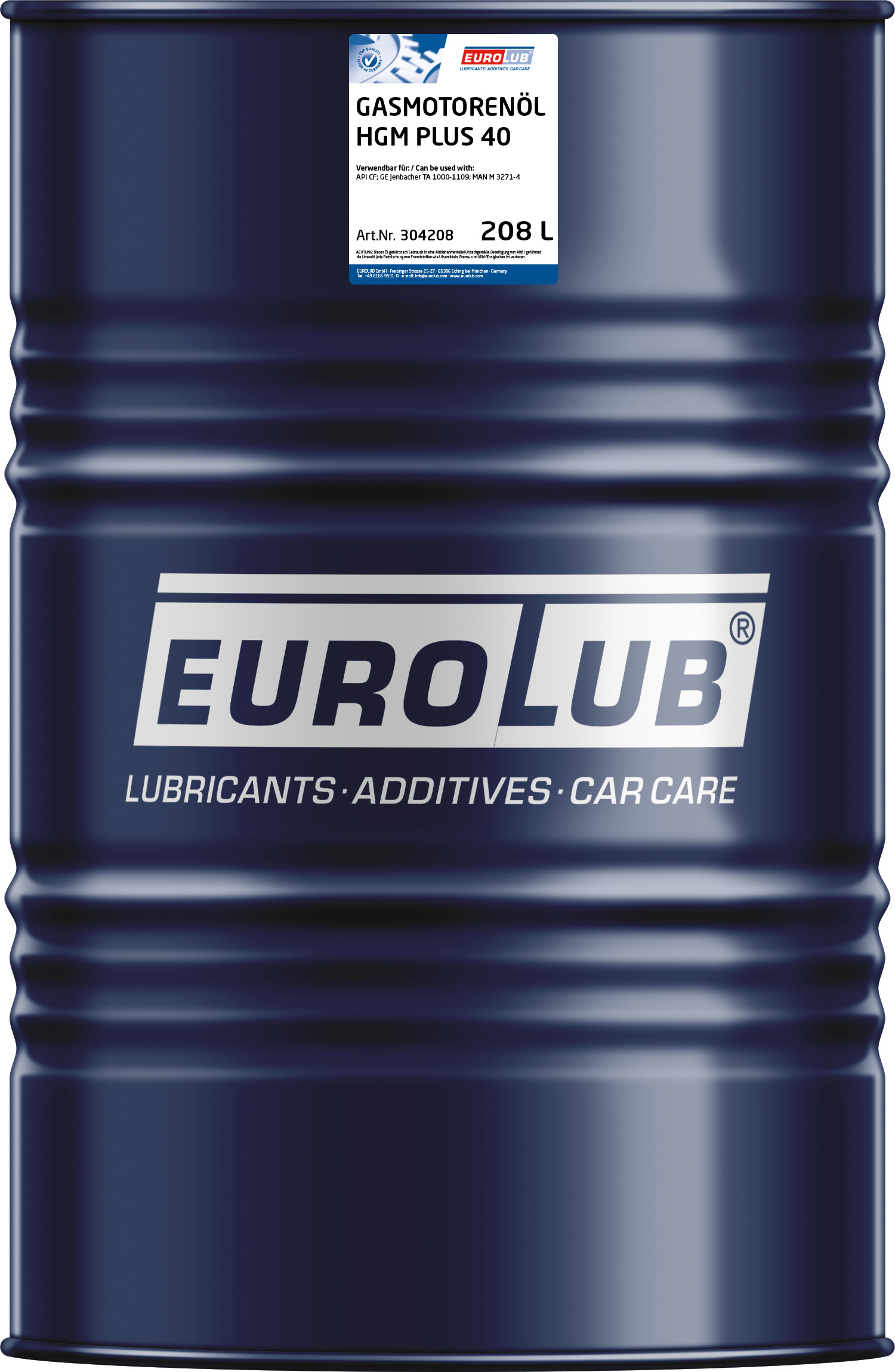 Eurolub Gasmotorenöl Hgm Plus Sae 40 - 208 L 304208
