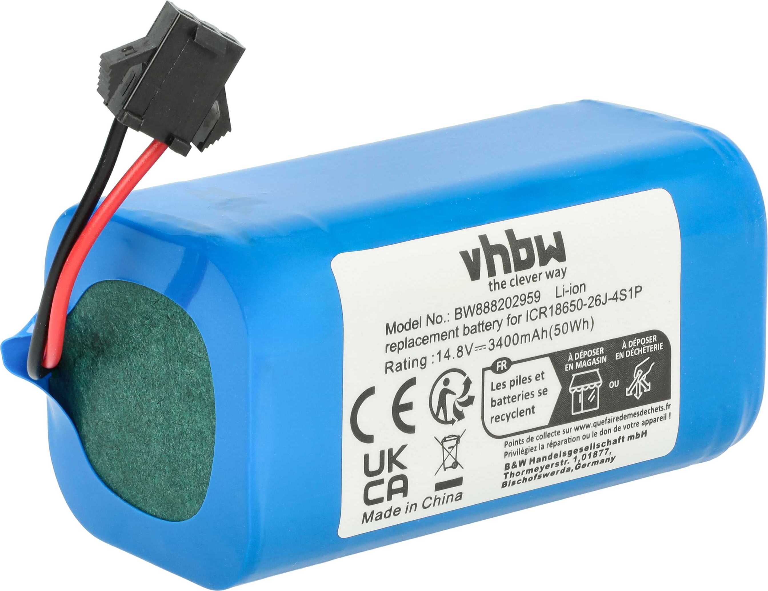 vhbw Akku kompatibel mit Mamibot ExVac 680S, 880, 660 Saugroboter (3400 mAh, 14,8 V, Li-Ion)