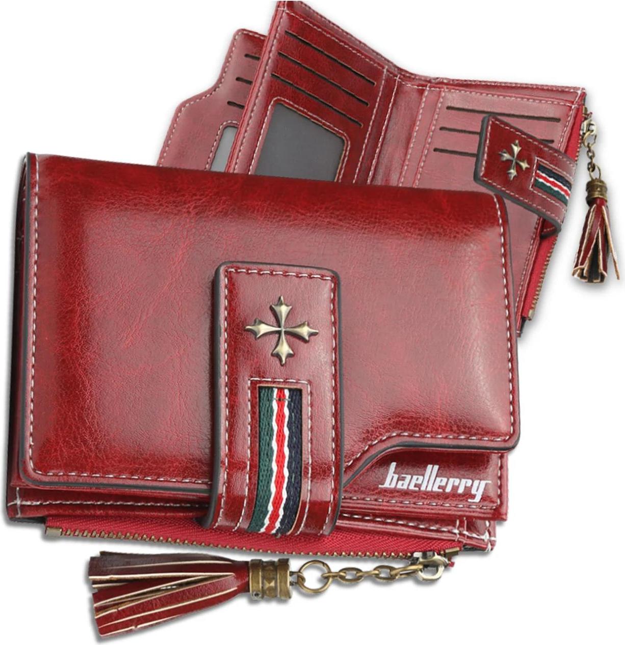 EDIBAZZAR | Klassische kleine Retro-Geldbörse für Damen, rot C21_C_Red