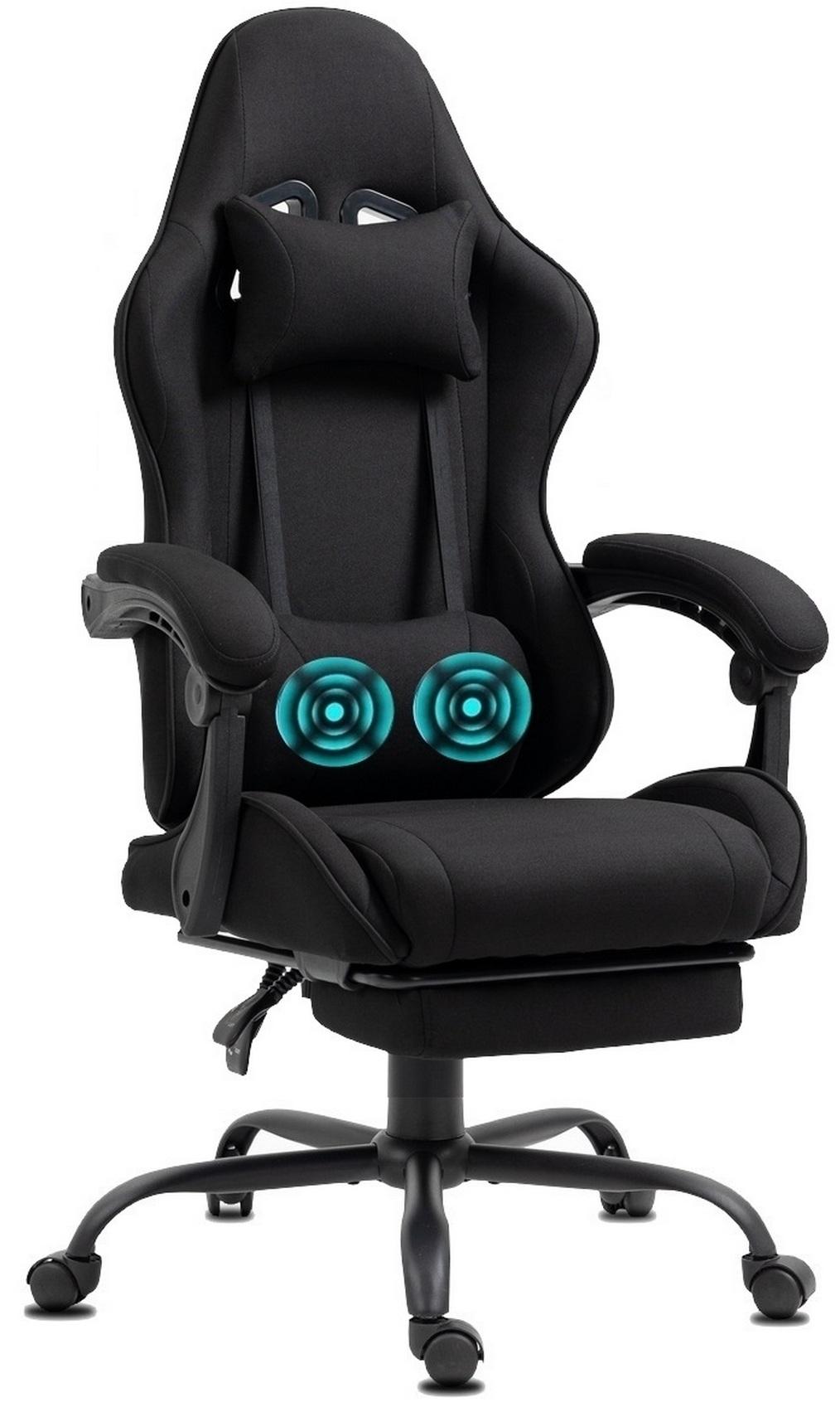 Delman Látkové kancelárske kreslo Herné kreslo Herné kreslo Ergonomické s opierkou nôh Masážny bedrový vankúš Herné otočné kreslo 02-0040 Black