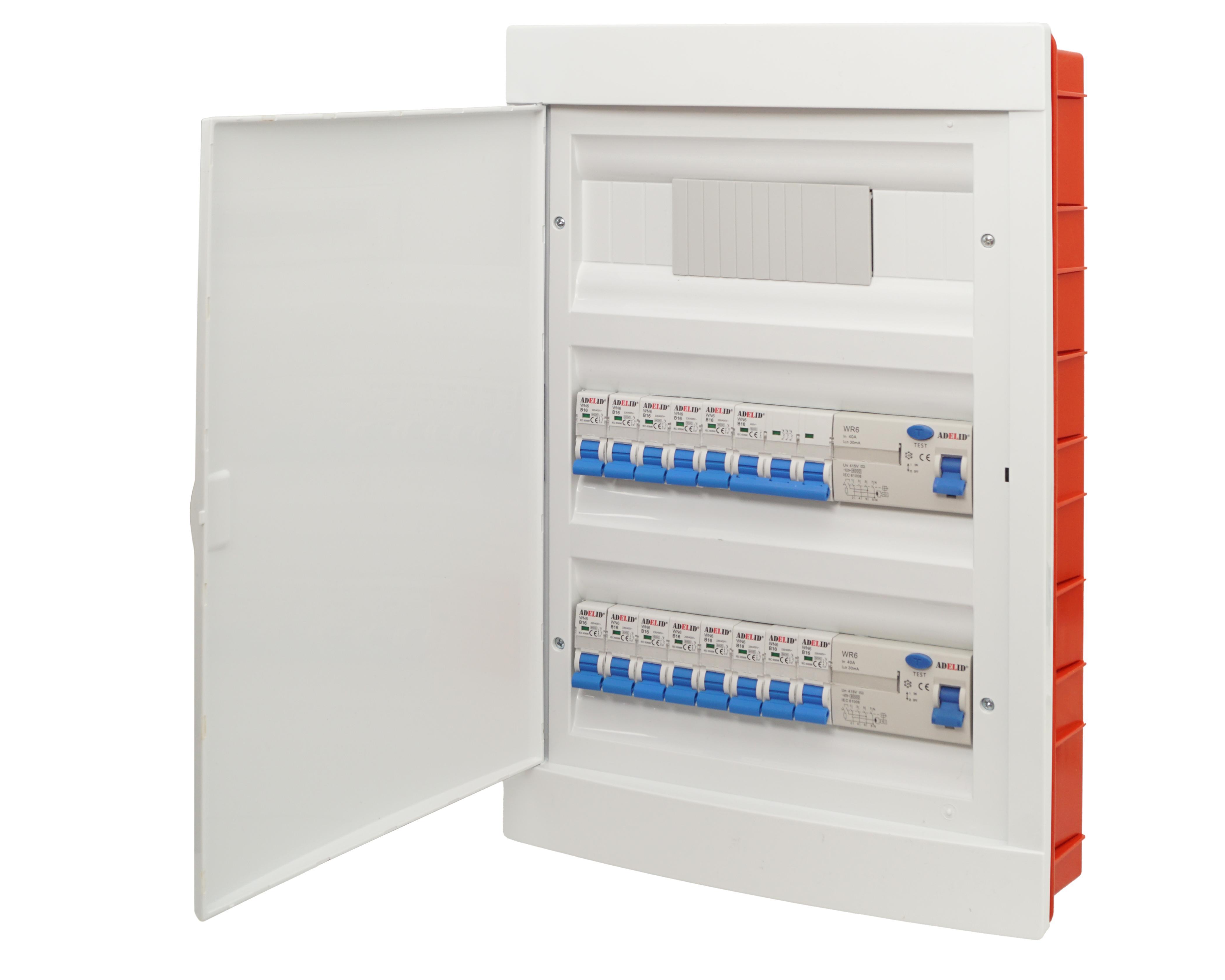 Adelid Unterverteilung Sicherungskasten Unterputz 36 Module 2xFI Schalter LS Schalter