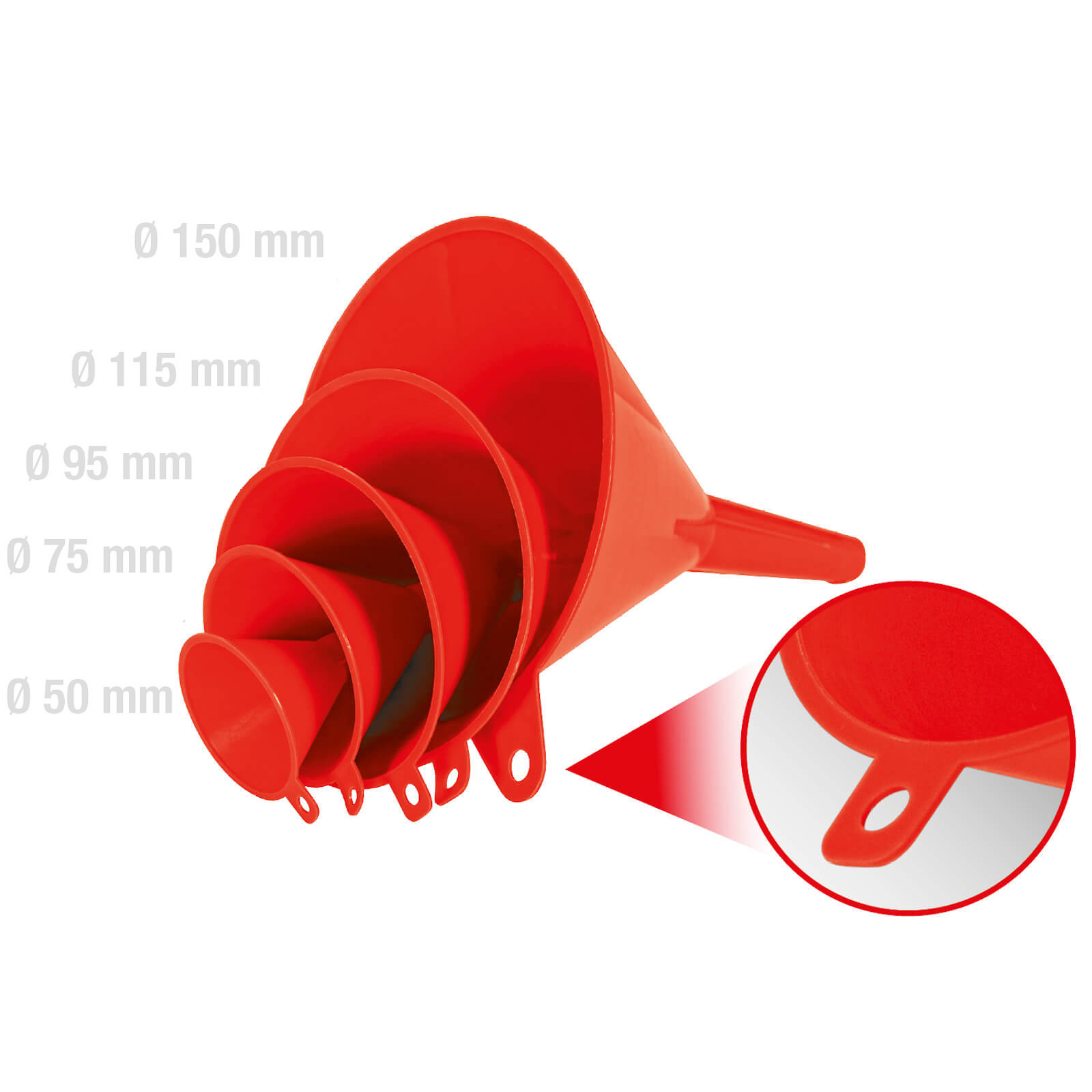 KS Tools KS-TOOLS Trichter Set 5-teilig, Flaschentrichter, Einfülltrichter, Fülltrichter, Universaltrichter Ø 50-150 mm 150.9240