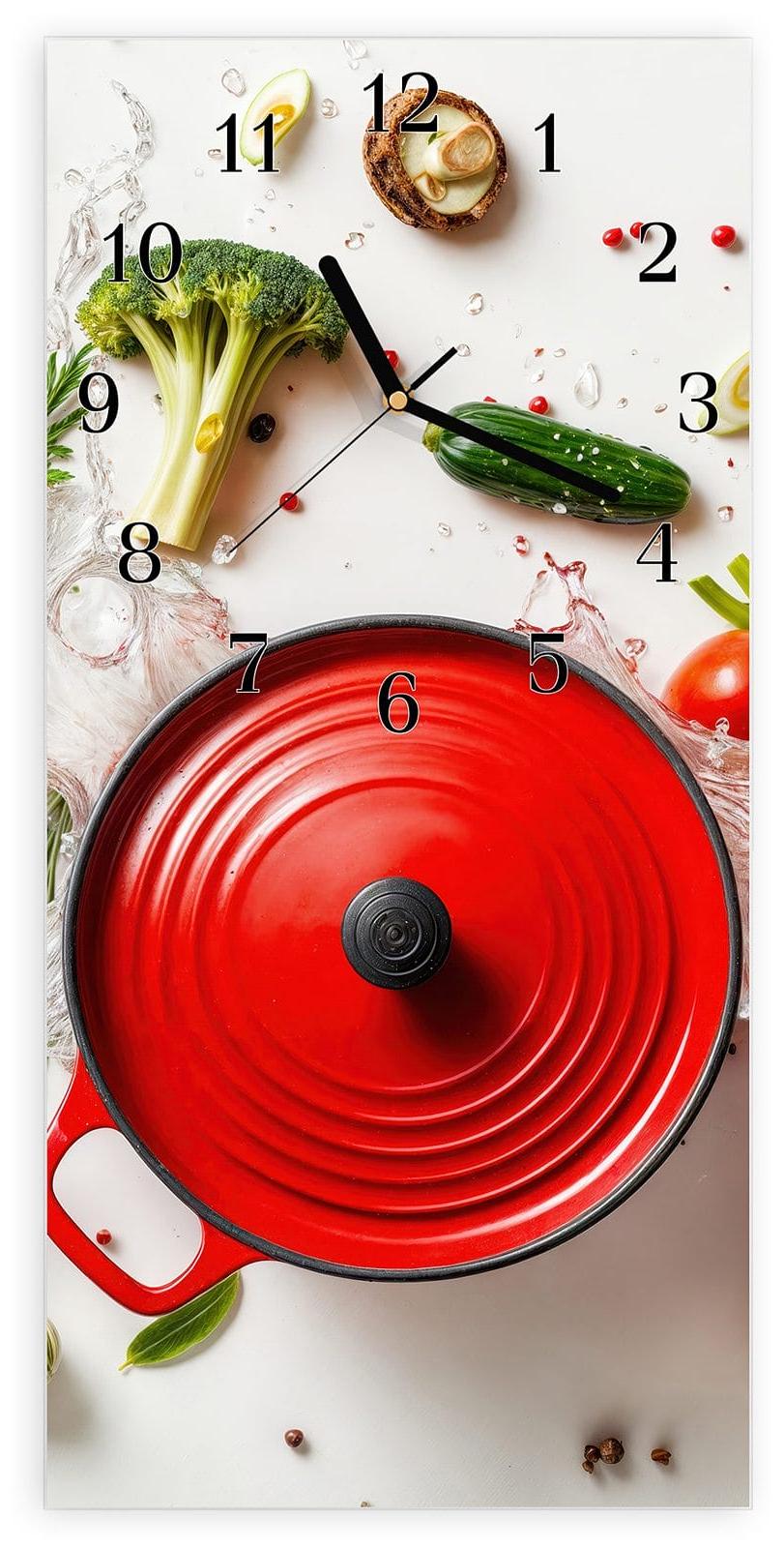 Primedeco Wanduhr aus Glas mit Motiv Kochvorbereitung- 30 x 60 cm - inkl. Aufhängesystem