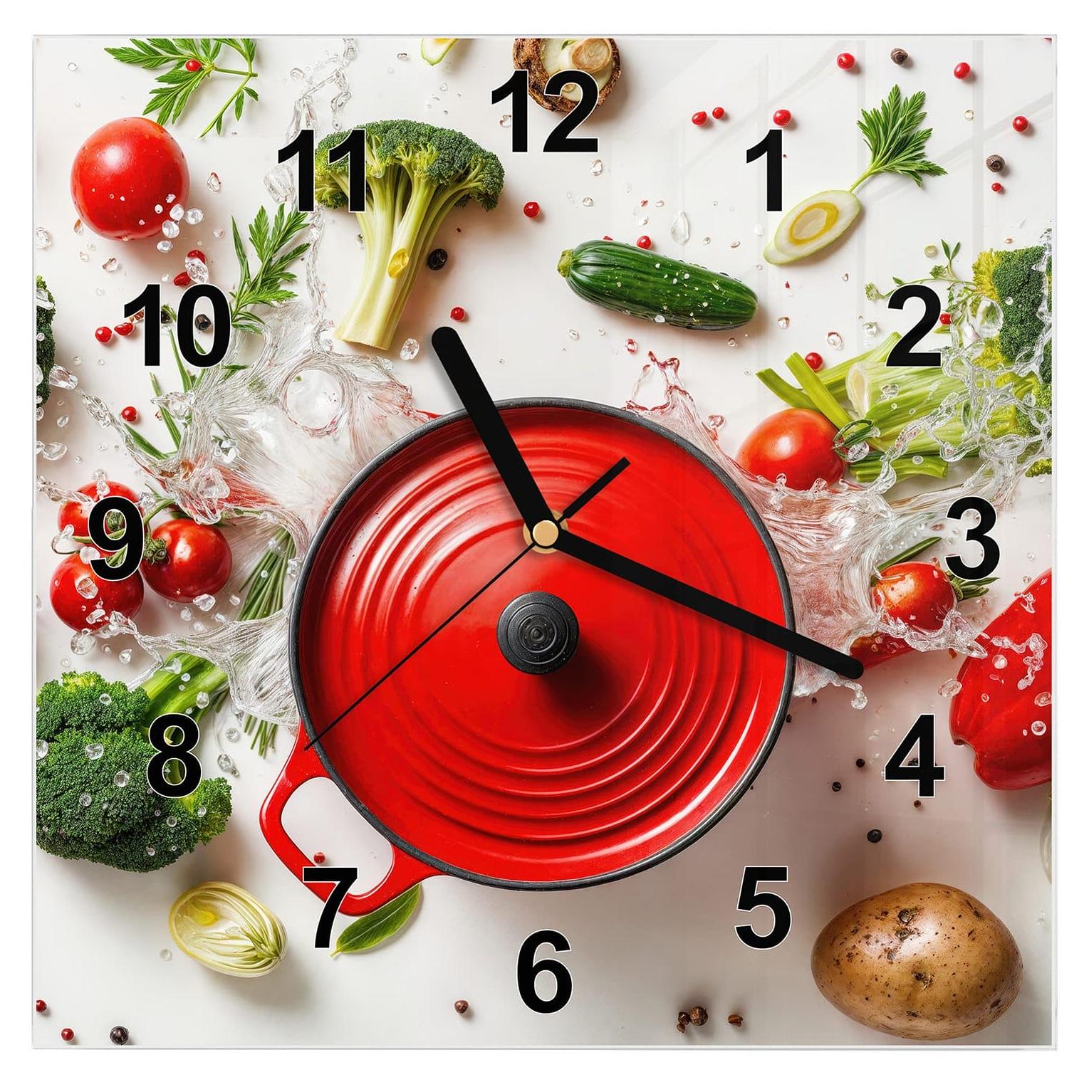 Primedeco Wanduhr aus Glas mit Motiv Kochvorbereitung- 30 x 30 cm - inkl. Aufhängesystem