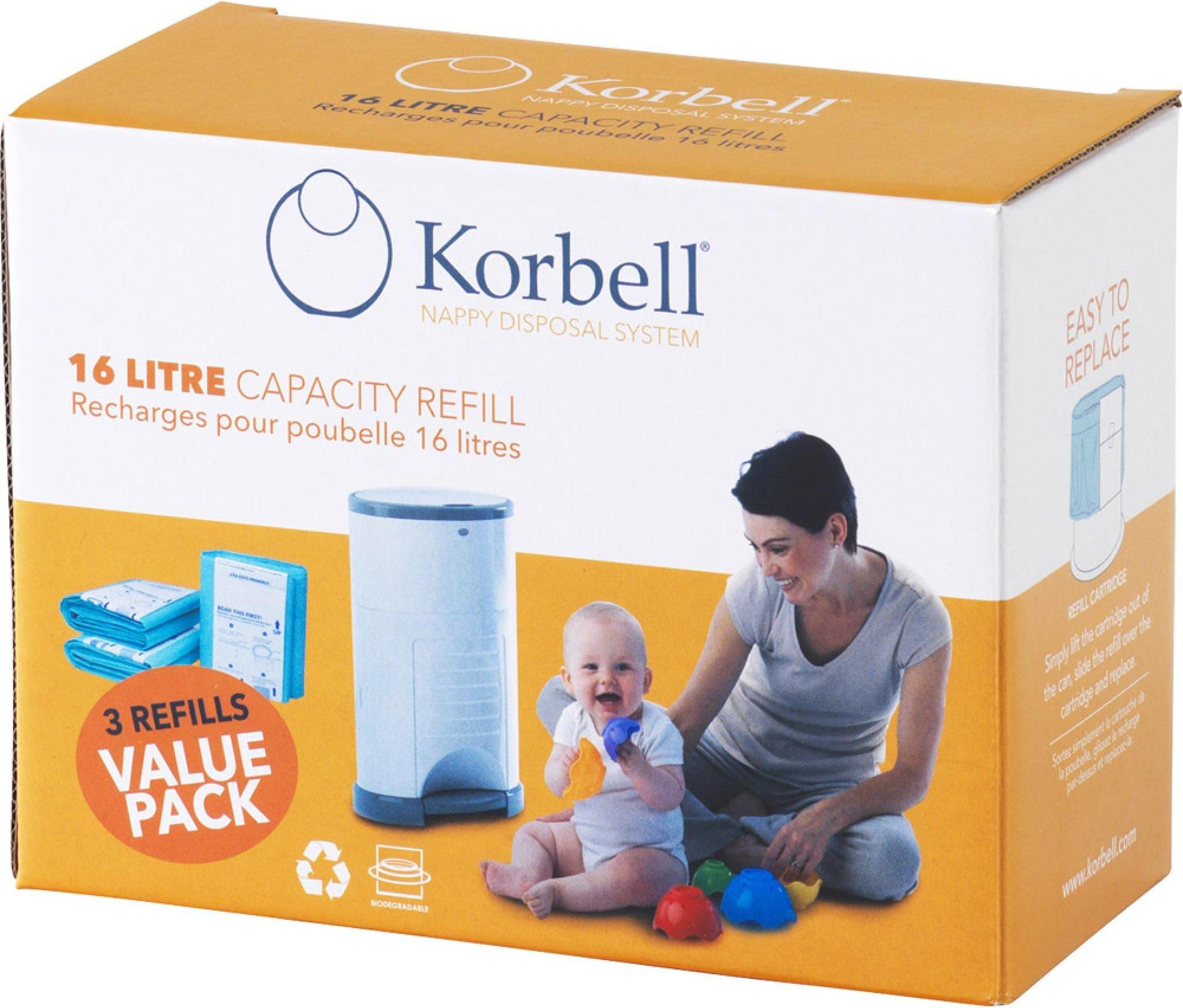 Korbell - Nachfüllpackungen für Windelbehälter - STANDARD - 16 L - x3 - Biologisch abbaubar - Geruchskontrolle - Kapazität 240 Windeln, Grün Babyausstattung-Kinder-Junge-Mädchen
