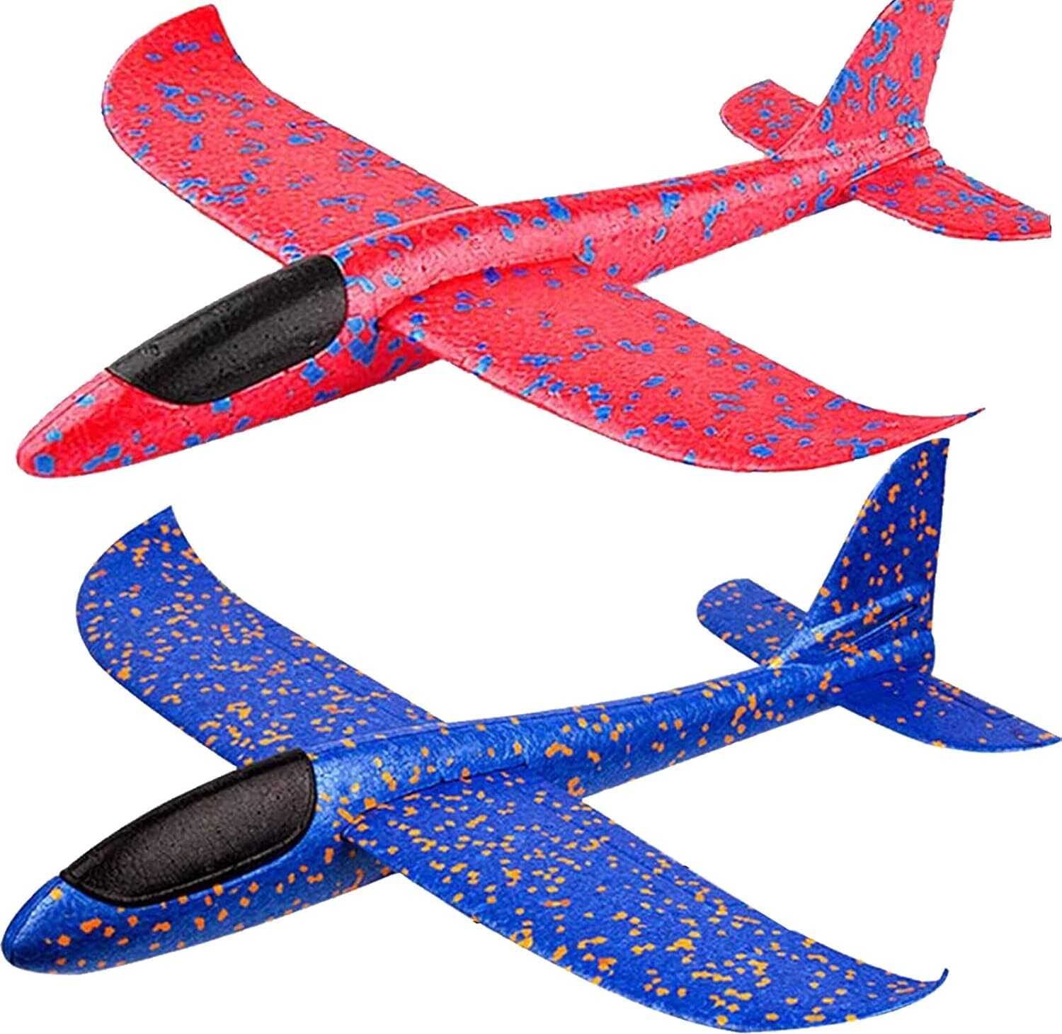 Crrynuo 2er-Pack Flugzeugspielzeug, 17,5 Zoll großes Wurfflugzeug aus Schaumstoff, Segelflugzeug mit 2 Flugmodi, Flugspielzeug für Kinder, Geburtstagsgeschenke für 3-, 4-, 5-, 6-, 7-, 8-, 9-, 10-, 11- und 12-jährige Jungen und Mädchen, Partygeschenke für Outdoor-Sportspielzeug KAU-UN-CPK-20250422-64