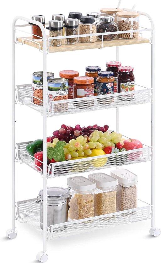 OEM Keukenwagen, 4 Ebenen, Multifunktionswagen aus Holz und Metall, Sparsamer Platz. 2026