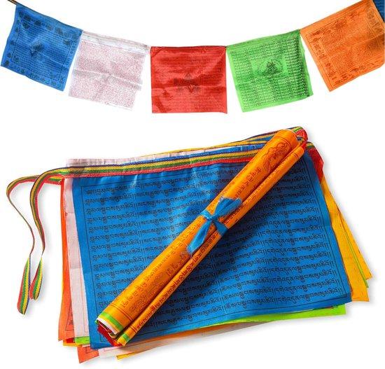 Unyqoos® Tibetische Gebetsfahnen 7 m – 20 handgefertigte Fahnen (28 x 35 cm), Polyester, blau/weiß/rot/grün/gelb, mit Lungta-Mantras