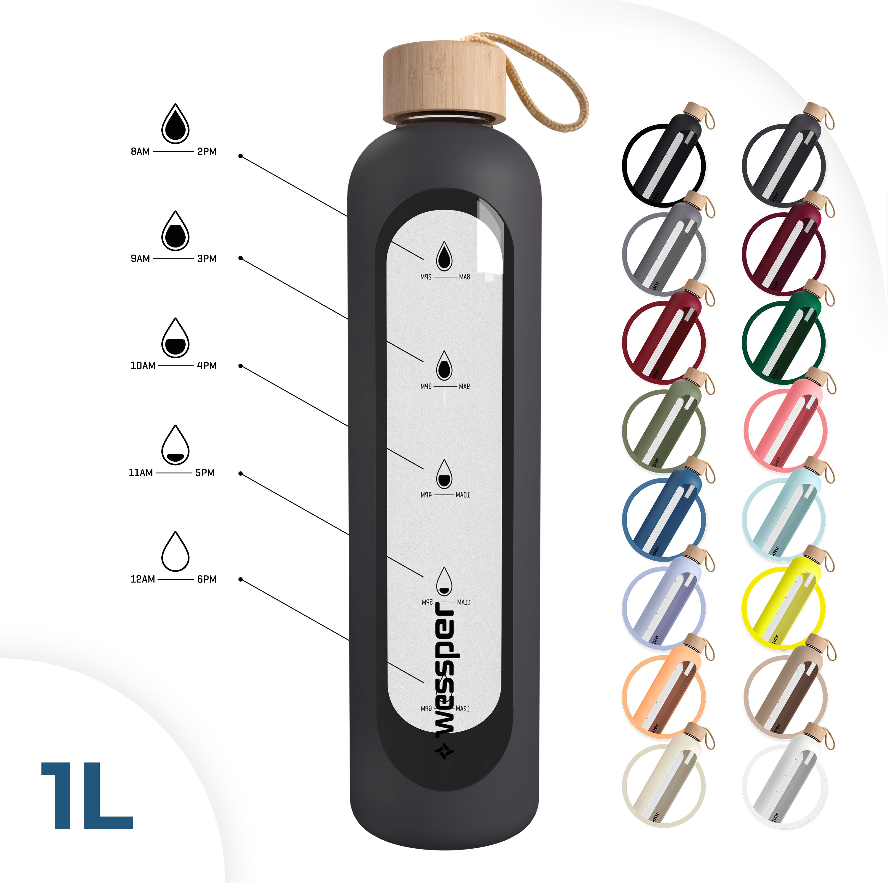 Wessper Bouteille A Eau 1 Litre, Bouteille De Motivation Avec