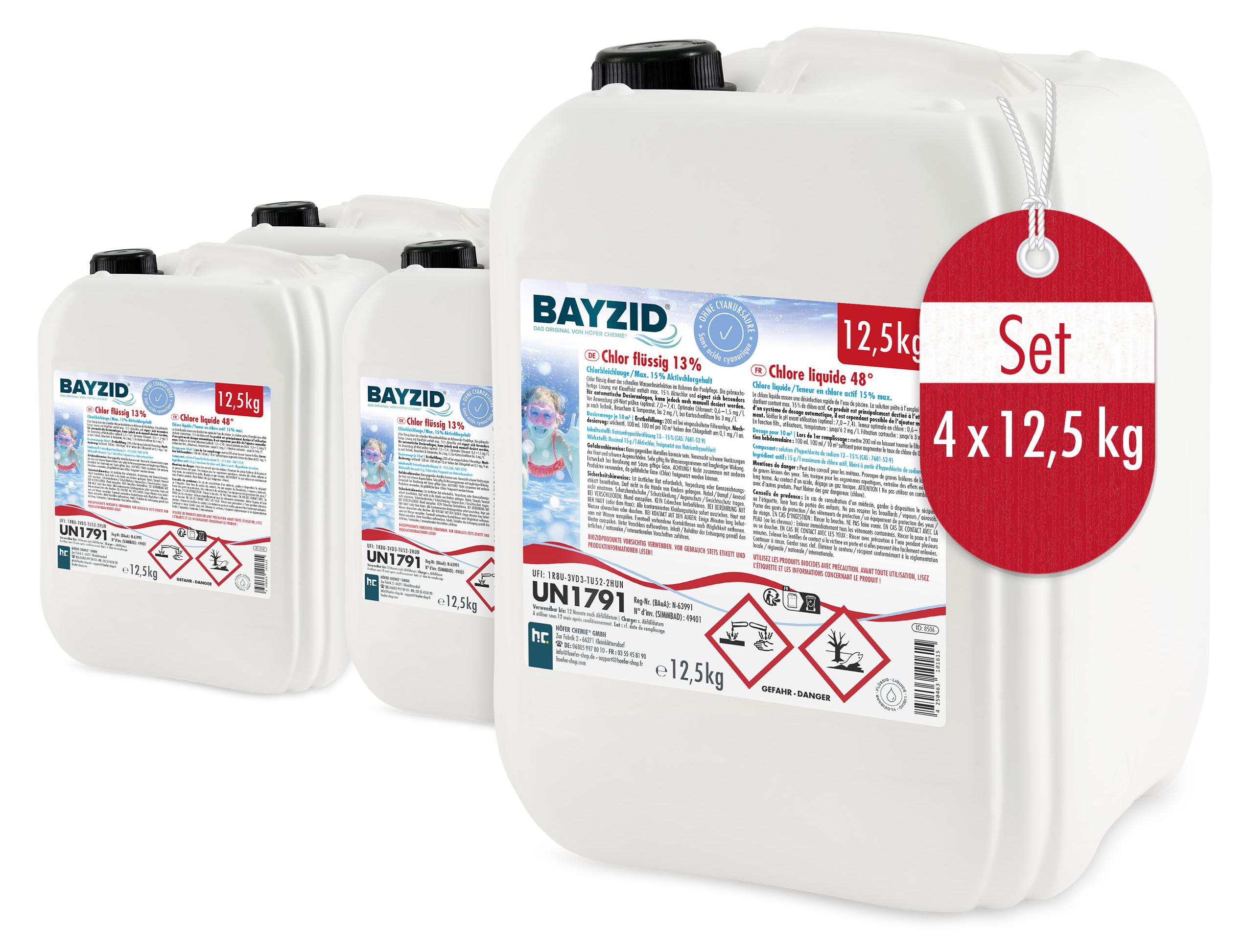 Höfer Chemie 4x12,5 kg BAYZID® Flüssigchlor 13% zur effektiven Pool Desinfektion