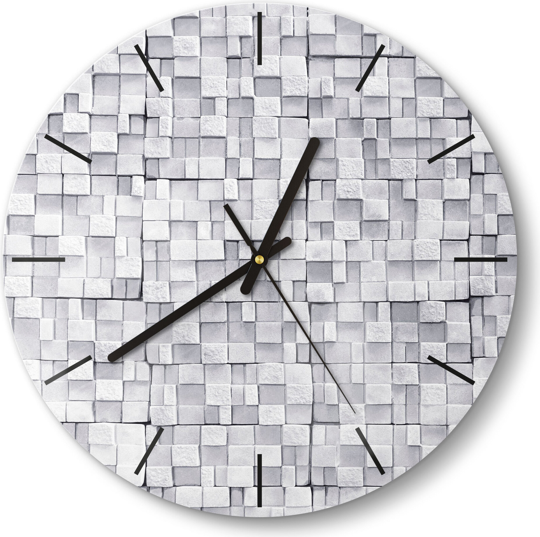 DEQORI Glasuhr Ø30 cm Modern 'Ungleichmäßige Ziegel' Wanduhr Glas Uhr Design leise WC-D30-M-1447