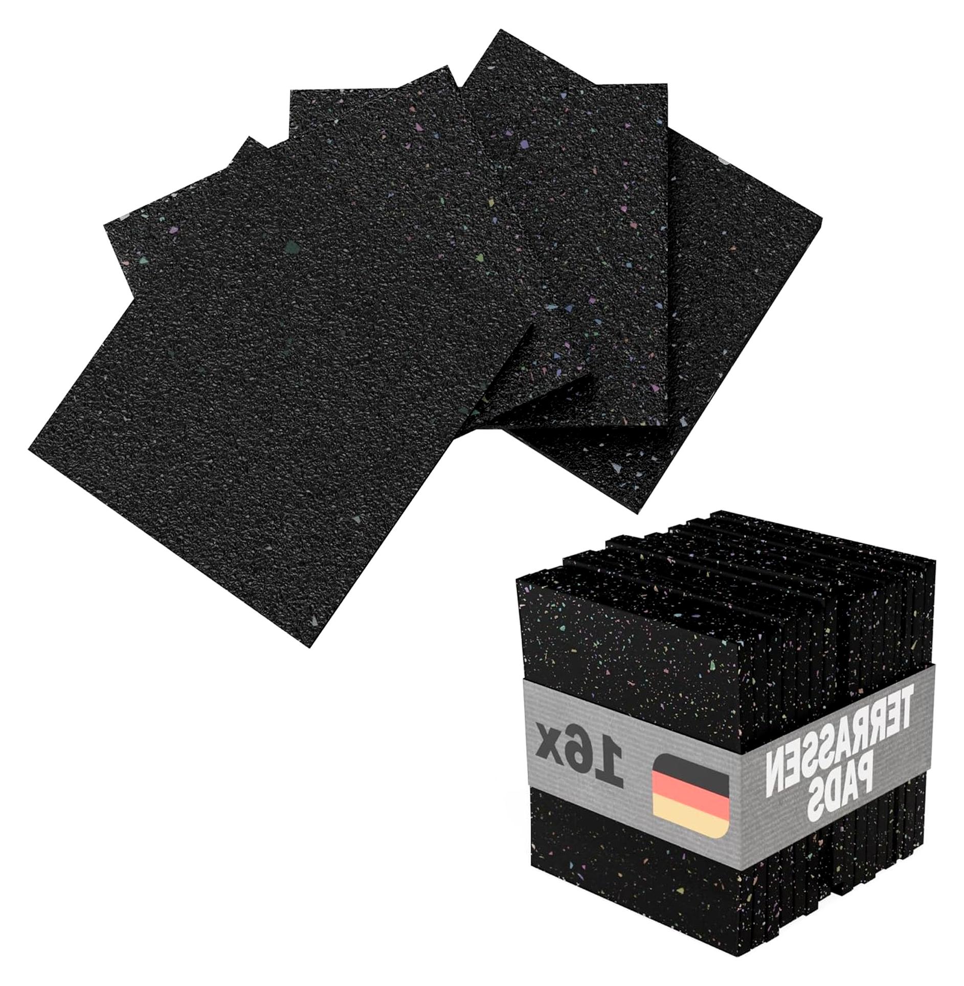 Markenlos Terrassenpads 16 Stück - 90x90x15mm - Gummigranulat Unterlage für Terrasse und Balkon - Bautenschutzmatte aus Deutschland