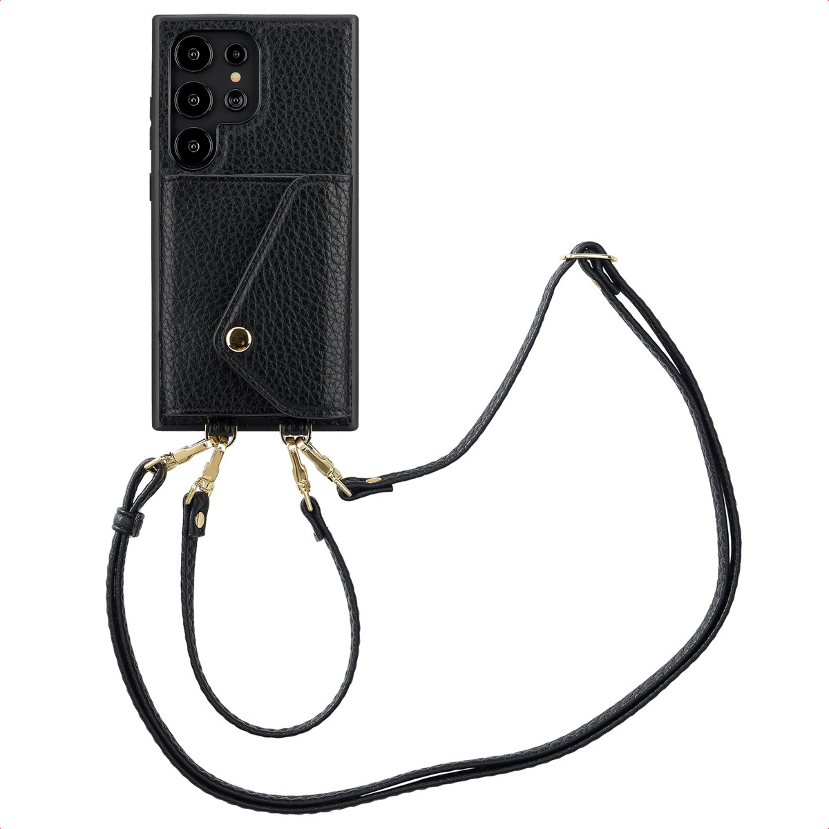 Puzdro na telefón Selencia Sera s káblom a obálkou na kartu pre Samsung Galaxy S24 Ultra - čierne