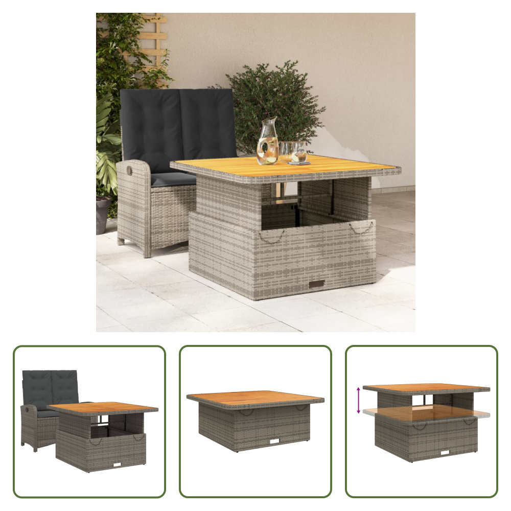 The Living Store 2-dielny záhradný jedálenský set s vankúšmi sivý polyratan