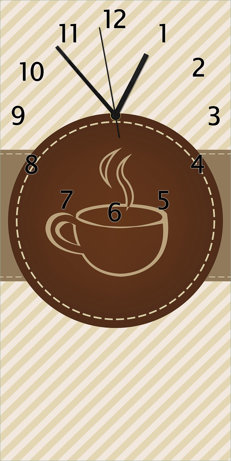 Wallario Design Wanduhr bedruckt, Größe 30 x 60 cm, Motiv: Kaffee-Menü - Logo Symbol für Kaffee sua5005-3060