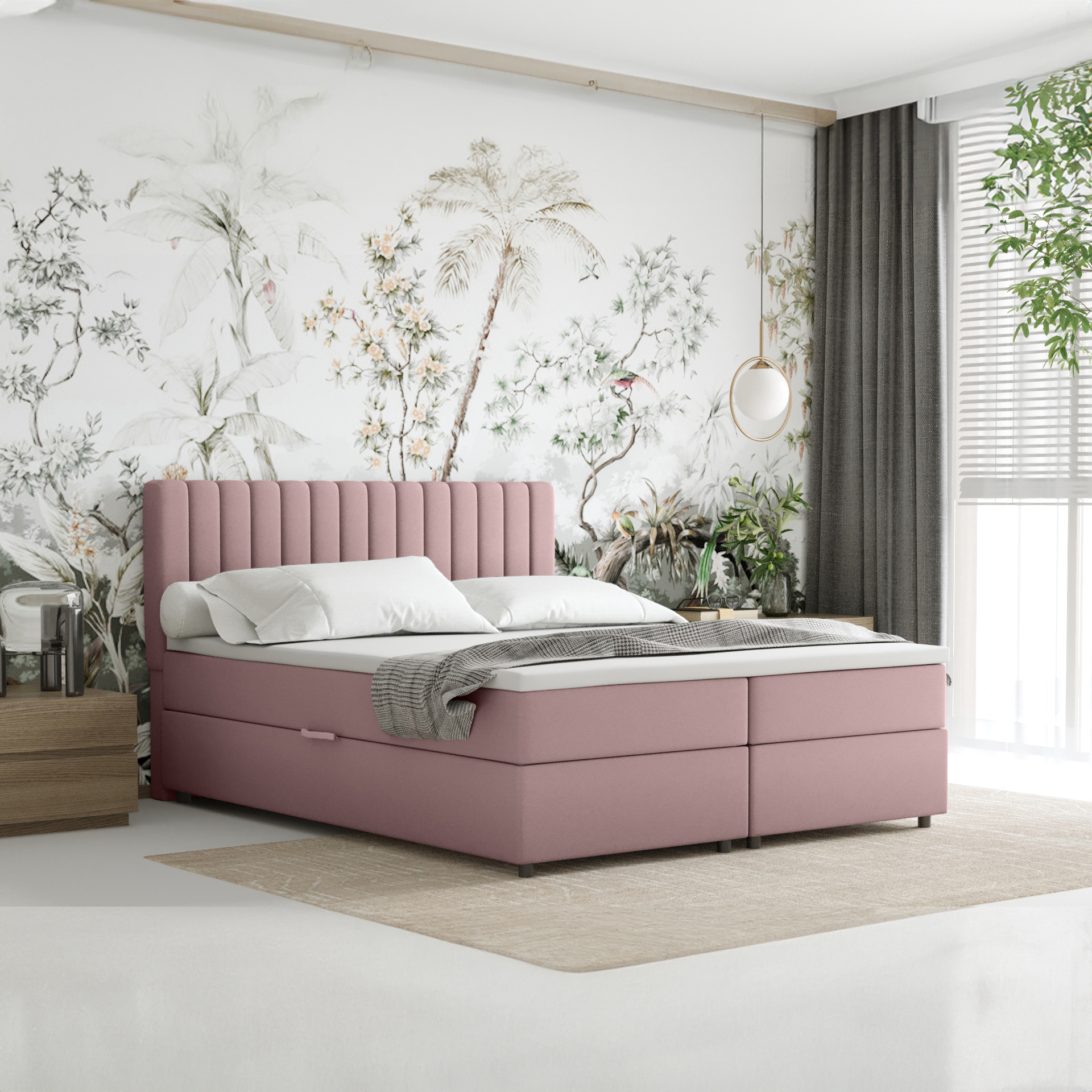 Boxspringbett 160x200 EVEREST, mit Topper, mit Bettkästen, Doppelbett, Rosa, Panda Möbel