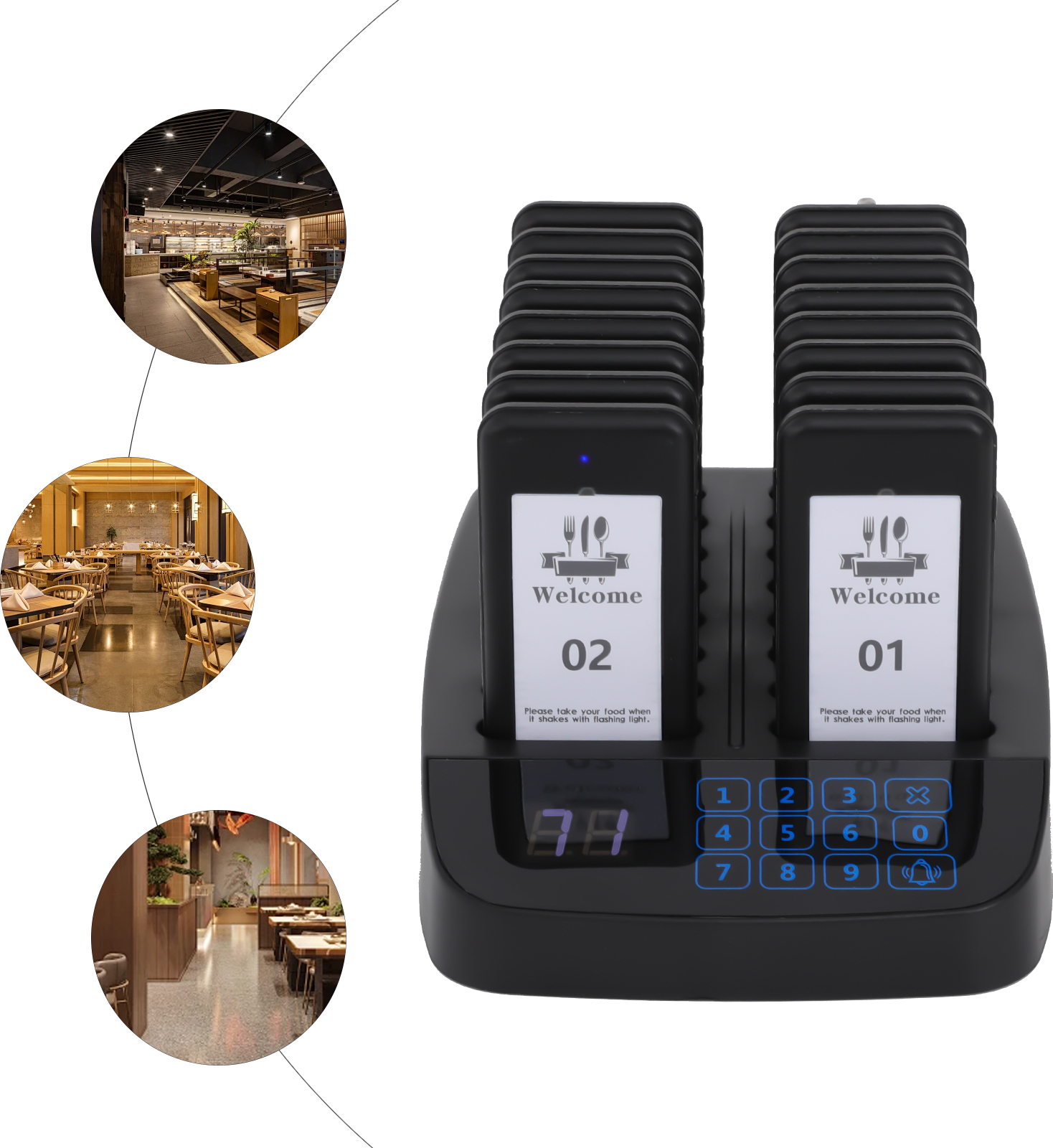 GreatDEshop2021 Restaurant-Pager-System, Pager-Rufsystem für Restaurant, drahtloses Rufsystem 16 Gäste-Pager BG8CDS-000400ND-WL