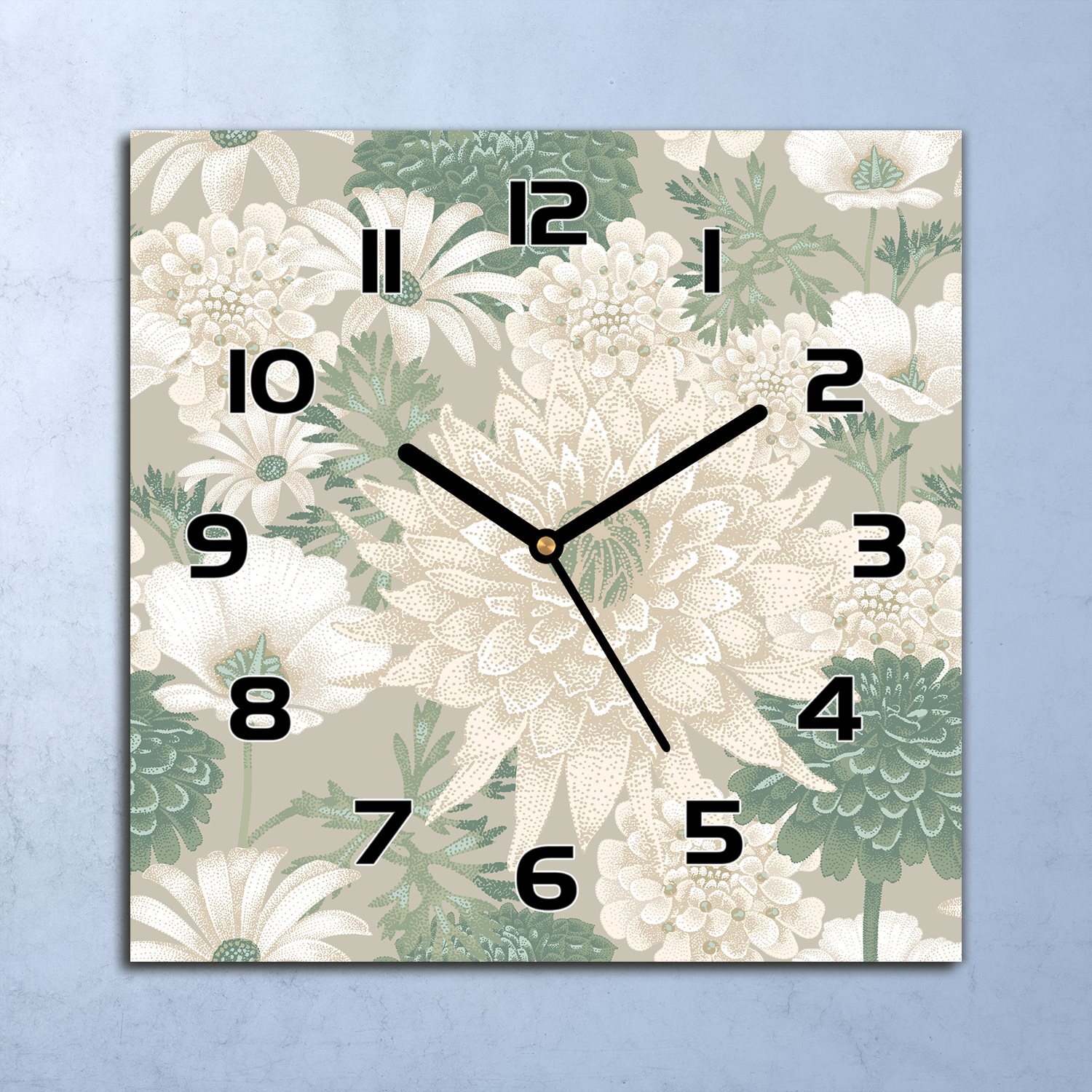 coloray Wanduhr Echt-Glas-Küchenuhr Frühlingsgeiste grün Quarz 30x30 Deko Bilder zsk-black-30x30-TimelessDecorations-50