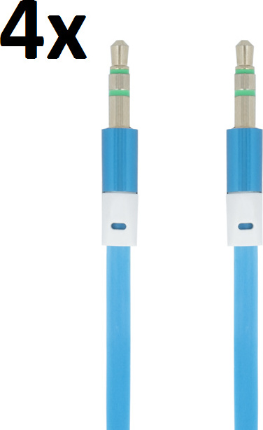 4x 1m Aux kábel 3,5 mm Jack vstup pre reproduktory Android Mobilný telefón Tablet Autorádio PC systém Hifi Blue