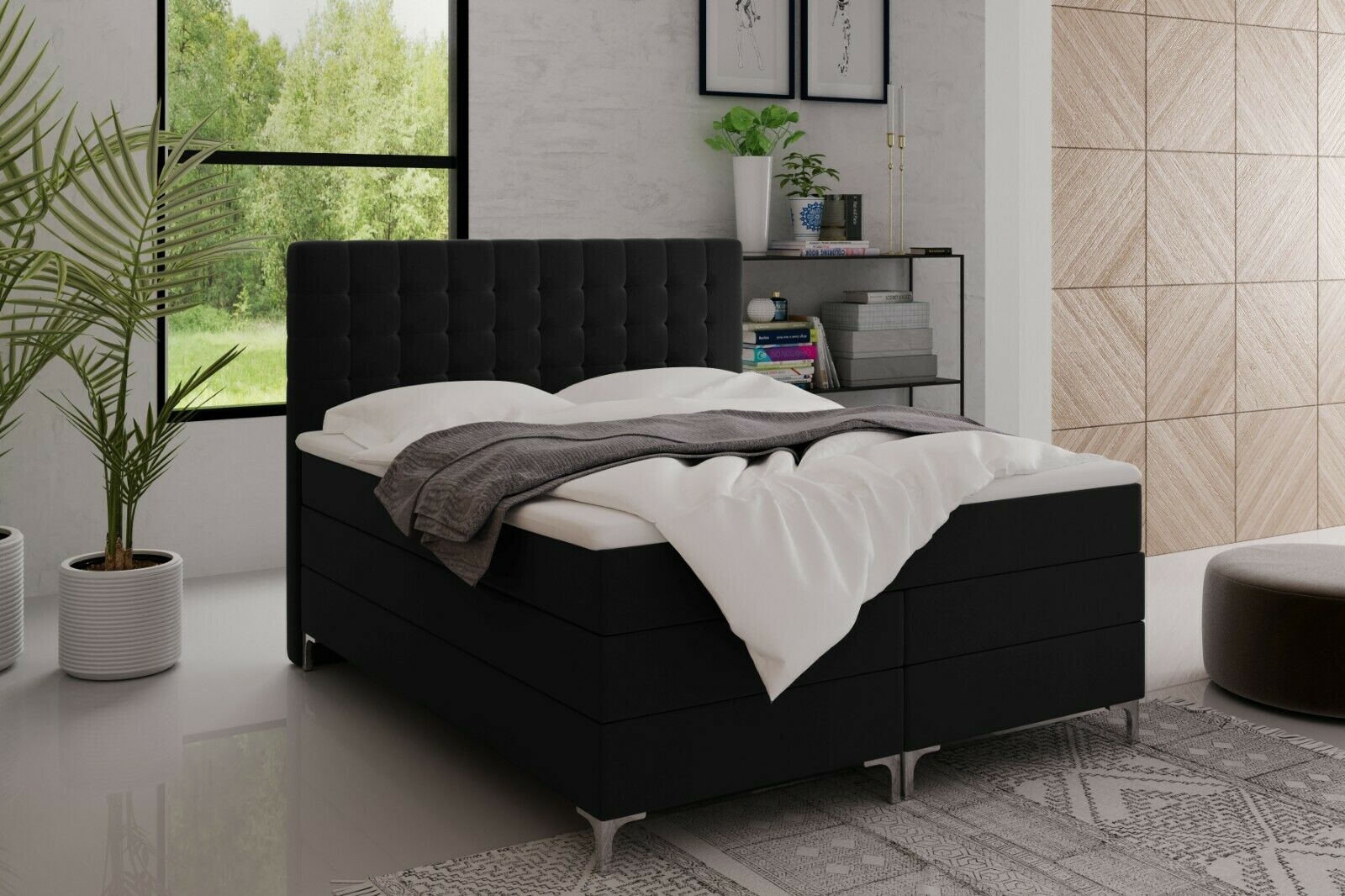 Skriňová posteľ Grekpol Rico 90x200 cm s matracom Bonell a TFK H3 a topperom, čalúnená posteľ s podnožou Tkanina: ekokoža Madryt 9100