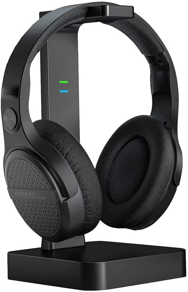 auvisio OK-320 Fernseh Kopfhörer Digitaler Stereo-Funk-Kopfhörer mit Akku & DSP2in1 Ladestation Headset Musik Audio HiFi ZX-1848-944