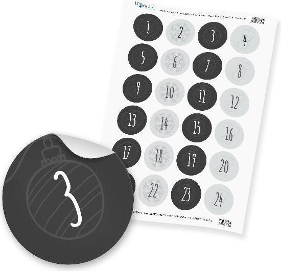 itenga Zahlensticker Z13 Adventskalenderzahlen 1-24 Schlicht / Grau