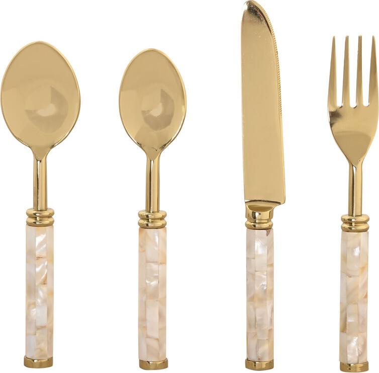 Besteck Home ESPRIT Weiß Gold Edelstahl Perlmutt 4,5 X 2 X 21 CM 16 Stücke