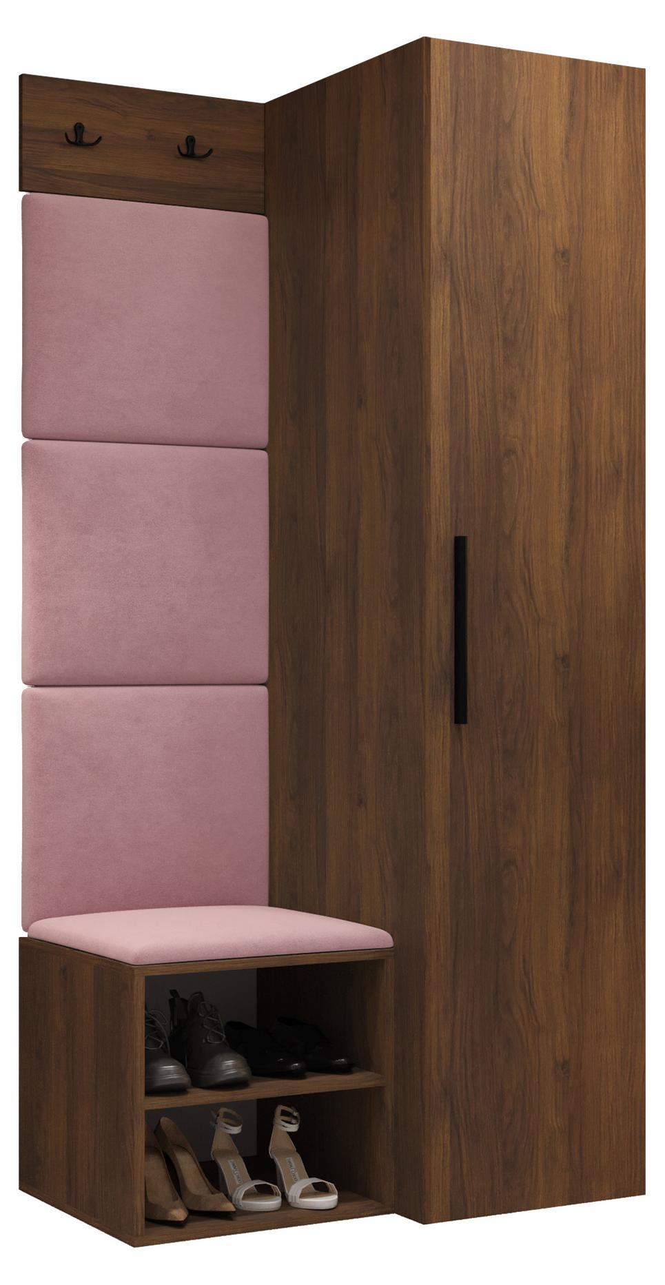 MIRJAN24 Garderoben-Set Medi III, Schuhschrank, Kleiderhakenbrett, 4x Paneel 42x42, 2 Kleiderhaken (Farbe: Nuss Warmia, Manila 09)