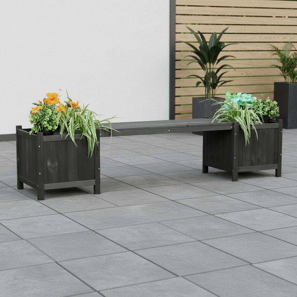 Mucola Gartenbank mit Blumenkästen Holzbank Holz Garten Bank Sitzbank Pflanzgefäßen - Schwarz 50003207