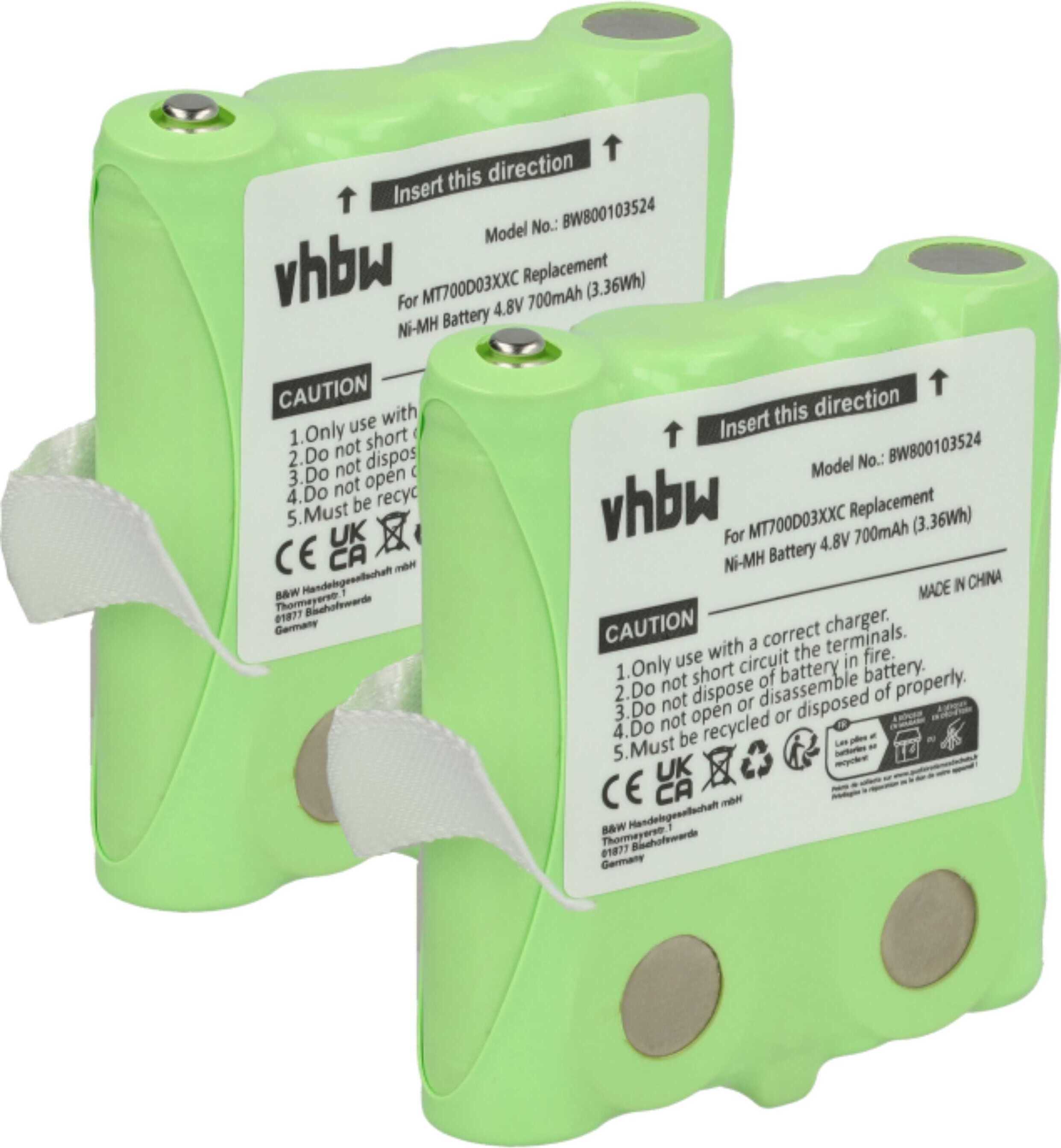 Pack De 2 Batteries NiMH 700mAh 4.8V Pour Talkies-Walkies Motorola TLKR T4, T5, T50, T6, Etc.
