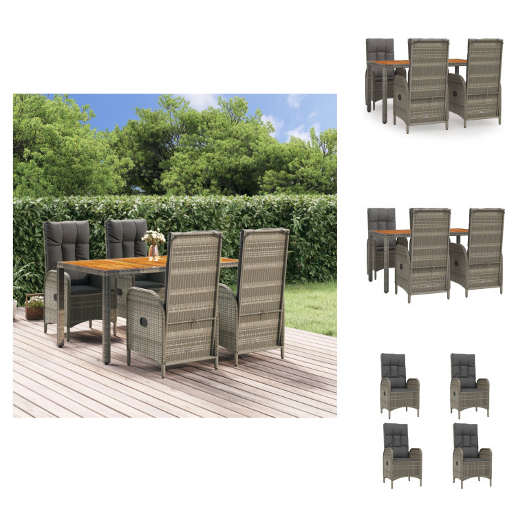 vidaXL 5-dielny záhradný jedálenský set s vankúšmi sivý polyratan - Záhradný nábytok sety