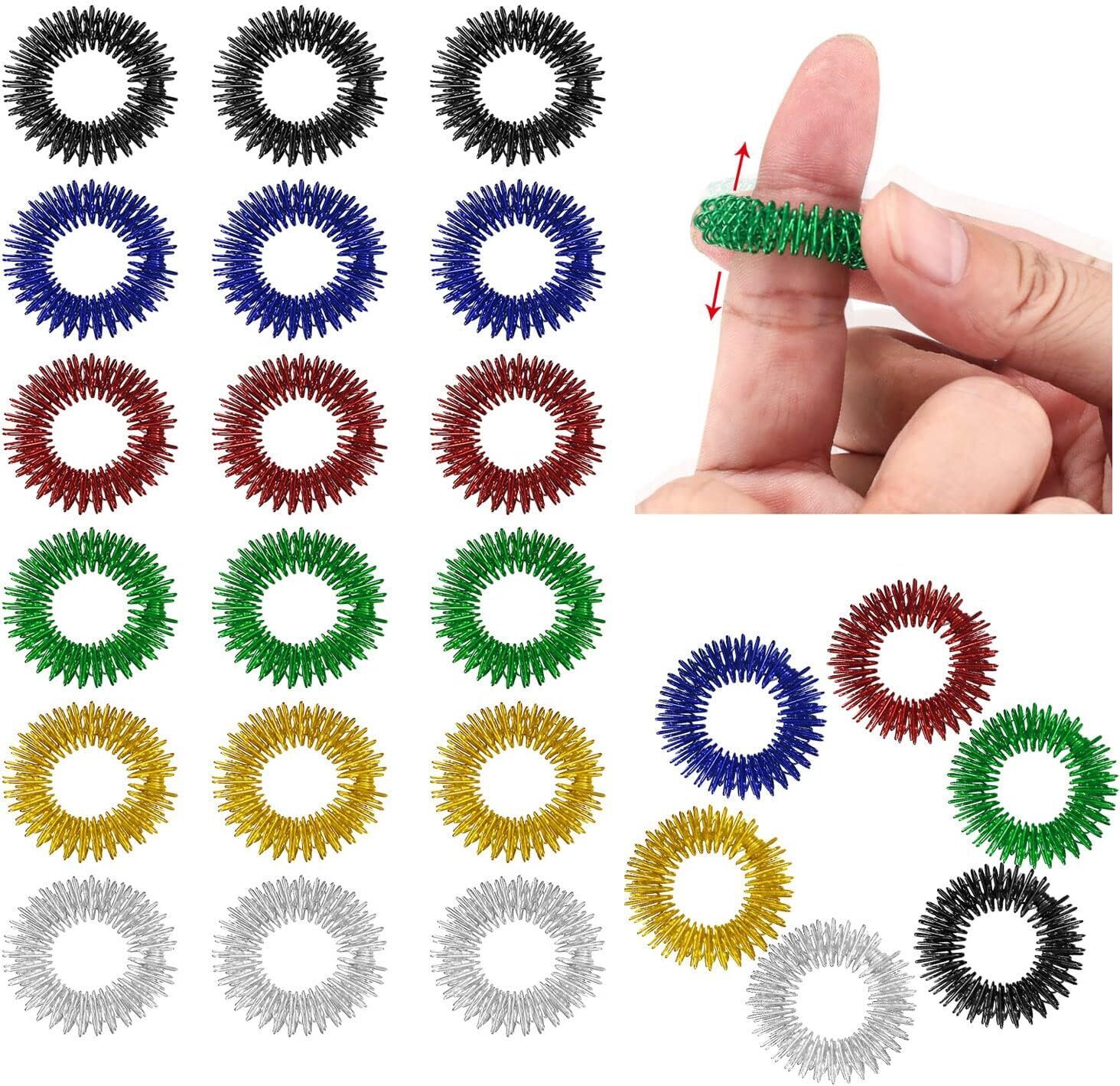 RPSTrading 24 Stück Akupressurringe Stachelige Sensorische Finger Massage Ring Fingermassagering, Geräuschlose Entspannende Massageringe für Fingerspitze der Erwachsene und Jugendliche (6 Farben) ZLN-20240828-KA53TZ53