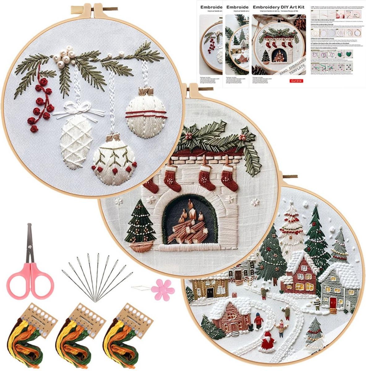 INF DIY Handstickerei Starter Set - 3 Sets mit Muster und Rahmen 410486