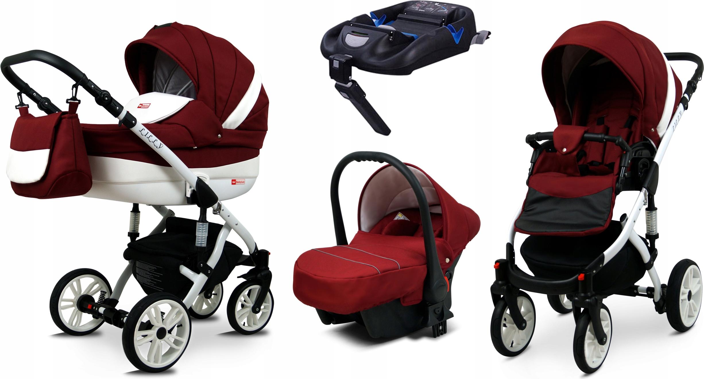 BabyLux Lilly | 4in1 Kinderwagen Set | Chili | Kombikinderwagen | Kinderwagenset | Isofix-Basis