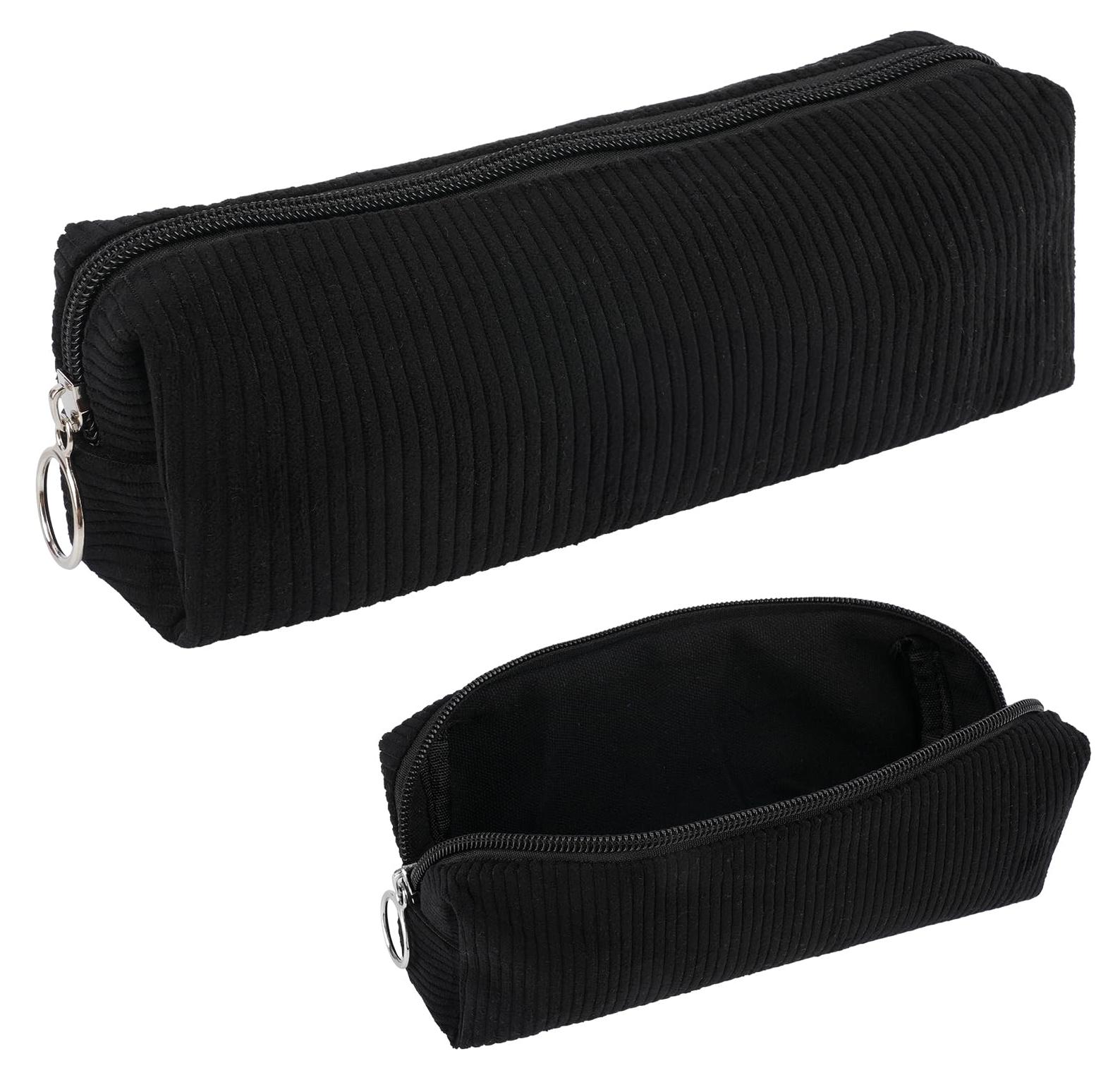 Markenlos Federmäppchen aus Cord, Federmäppchen für Mädchen, stylisches schwarzes Federmäppchen für Mädchen und Erwachsene, Federmäppchen für Damen, Federmäppchen für Erwachsene für Schule und Büro