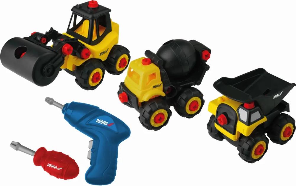 DEDRA-EXIM Set mit 3 Fahrzeugen zum Zusammenbauen mit Schraubendreher und Schraubenzieher