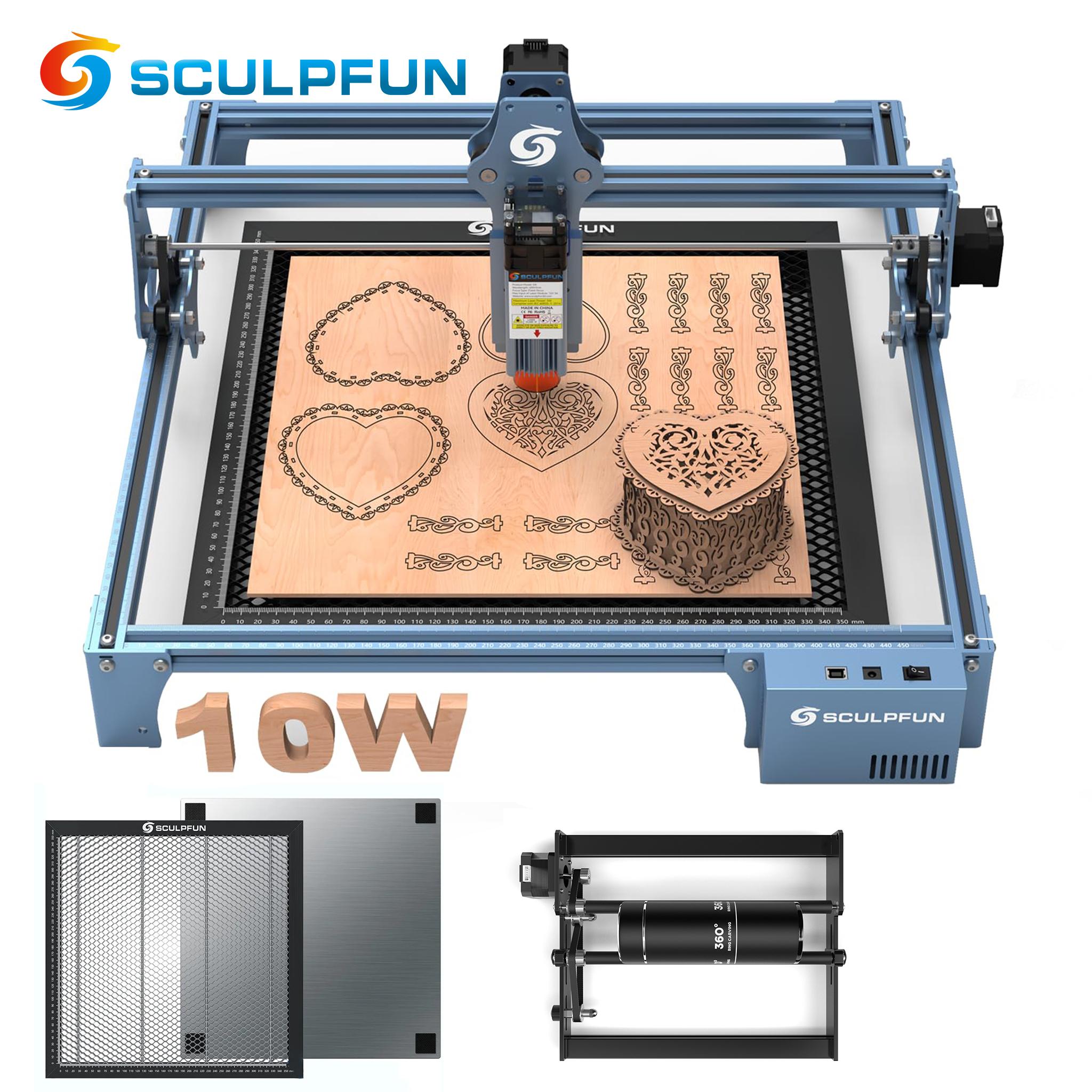 SCULPFUN SCULP FUN S9 PRO mit Y-Achsen-Rotationswalze und Honeycomb Wabenarbeitstisch