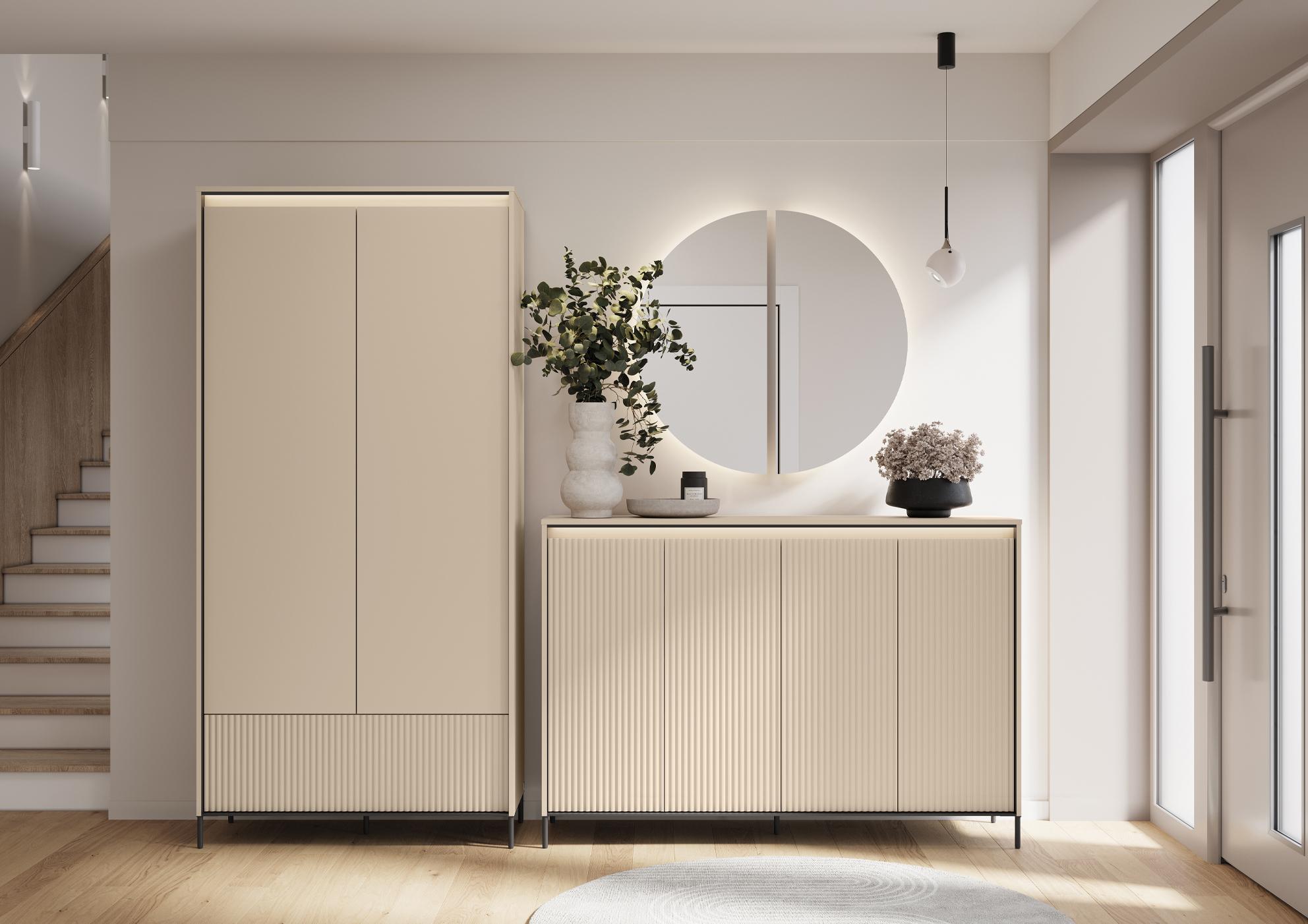 MEBLINI Garderobe Flur Möbel Set mit LED - Garderobenschrank Flur mitl Kommode - Garderobe Schrank - Flurgarderobe - Flurschrank hoch - TREND - Beige/Schwarz