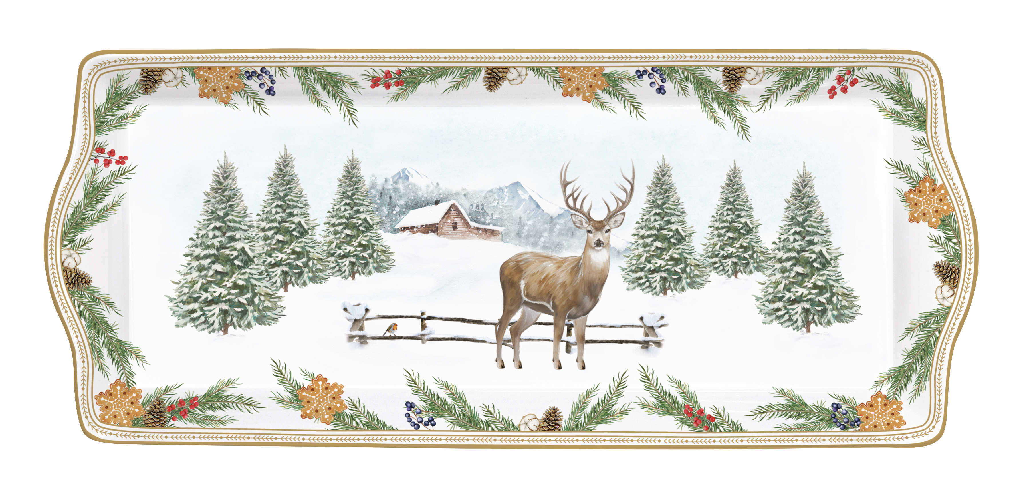 Servierplatte WHITE FOREST Winterwald 35x15cm Porzellan in GB Easy Life 1109 WHIF