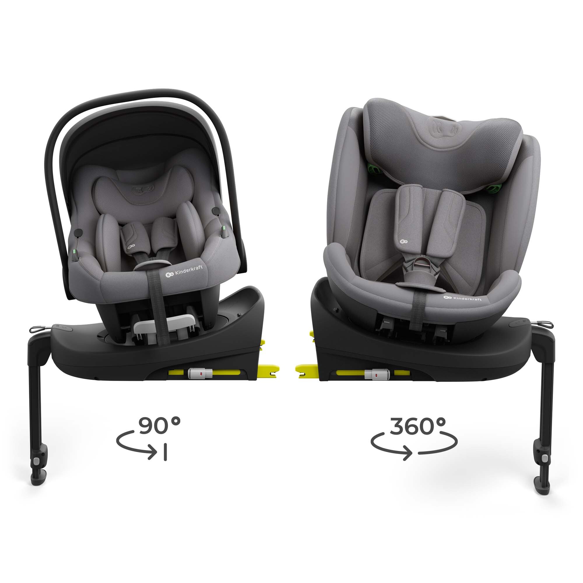 Kinderkraft ENDURA SAFE Modular System – Babyschale & Kindersitz 2in1 mit drehbarer ISOFIX-Basis, i-Size, Grau