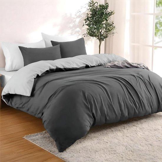 OEM Dekbedovertrek 200x200 cm, 2 Kissen, 50x70 cm, 3-teilig, 100% Microvezel, Chemiefrei, Donkergrijs/Lichtgrijs 2026